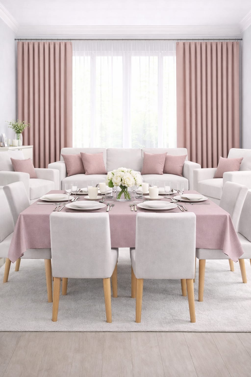PerdeYap Kadife Dokulu Pudra Renk Masa Örtüsü