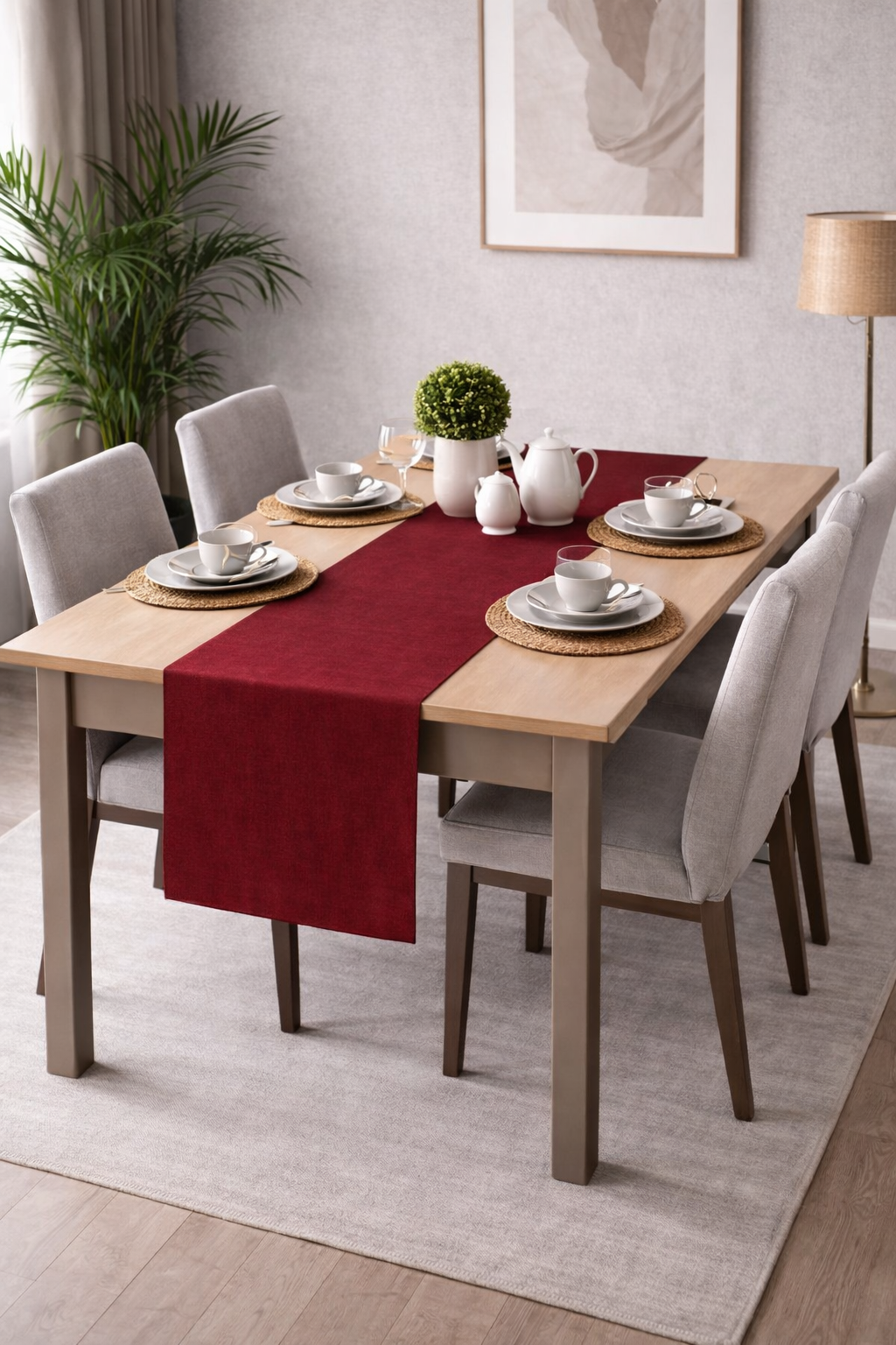 PerdeYap Kadife Dokulu Bordo Renk Ada Serisi Runner 40 x 140 cm
