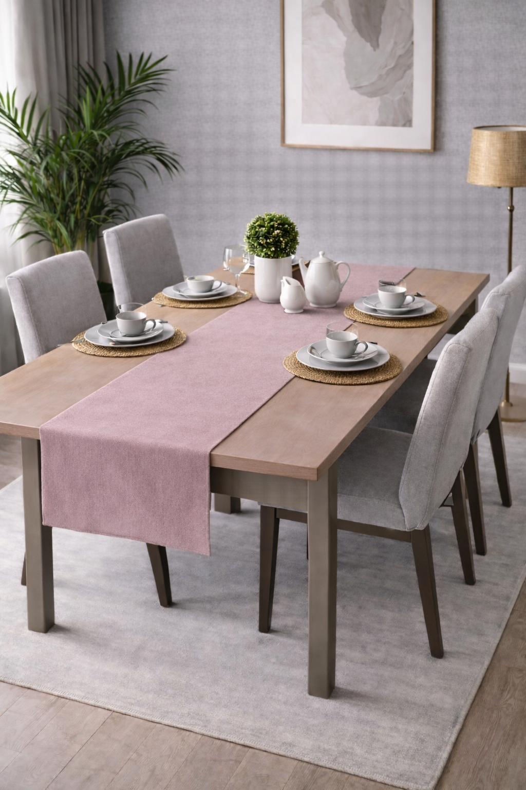 PerdeYap Kadife Dokulu Pudra Renk Ada Serisi Runner 40 x 140 cm