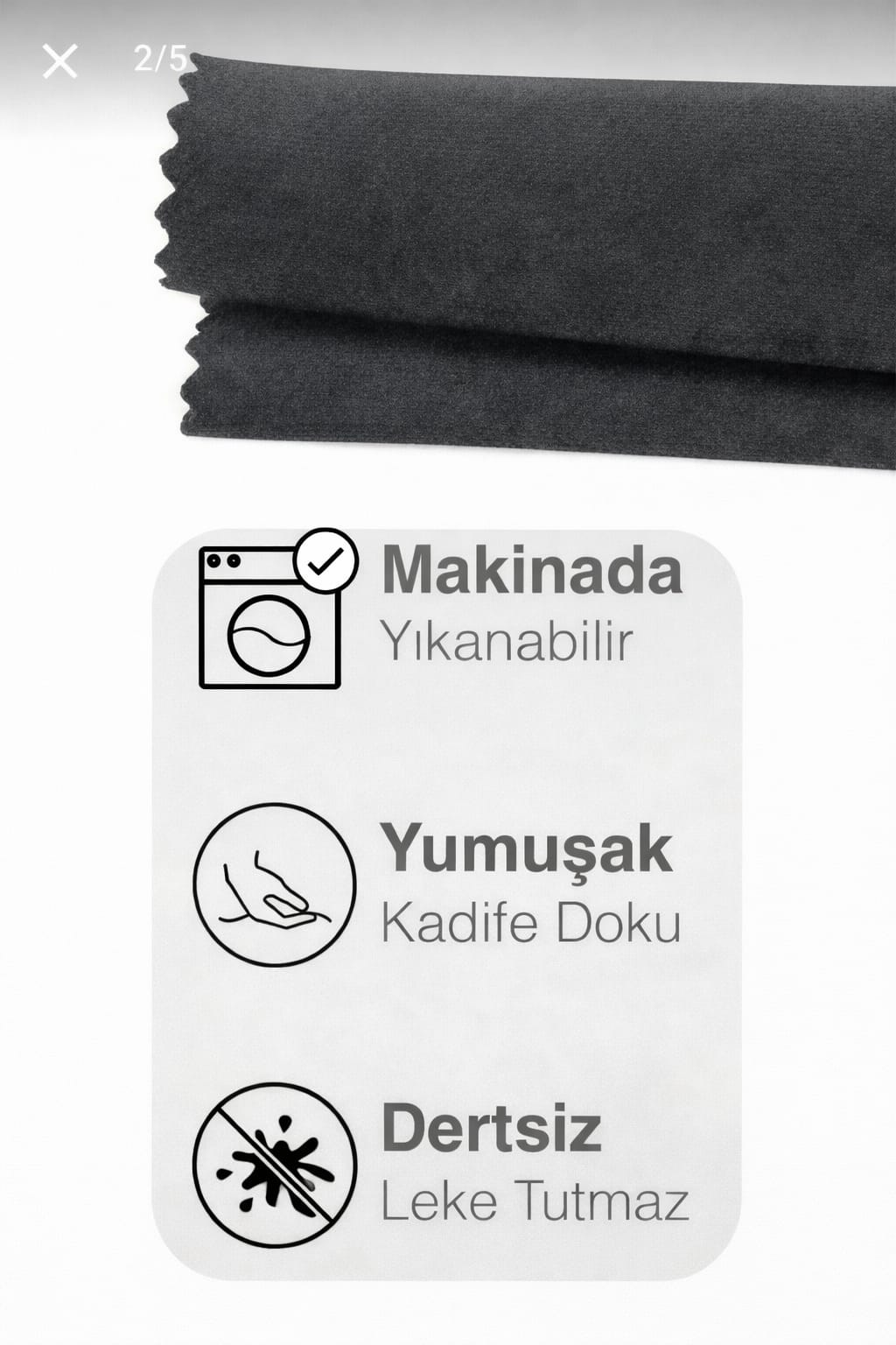 PerdeYap Koyu Gri Ada Fon Perde Tek Kanat 1/3 Sık Pile