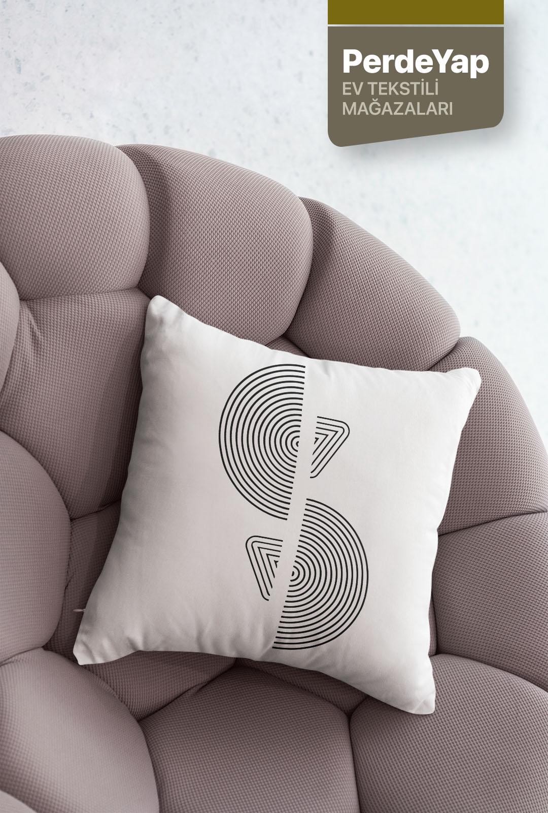 Geometrik Nesneler Desenli 4lü Dijital Baskılı Kırlent Yastık Kılıfı Siyah 43x43 Cm 033