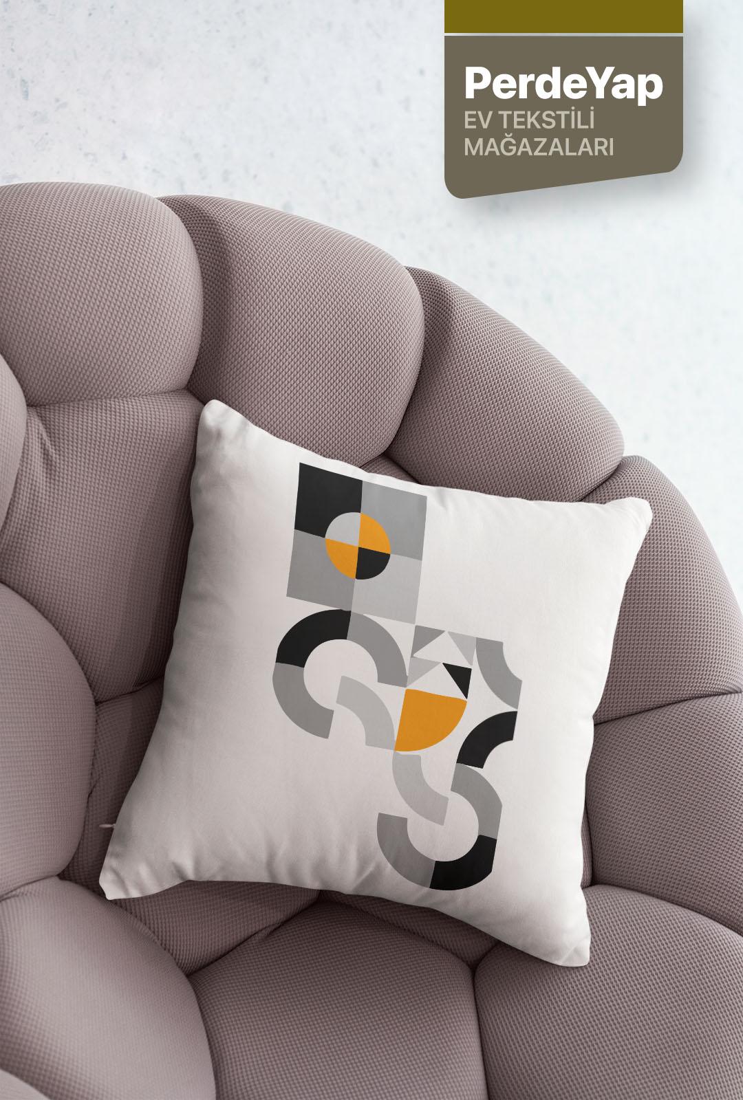 Minimal Geometrik Nesneler Desenli 4lü Dijital Baskılı Kırlent Yastık Kılıfı 43x43 Cm 035