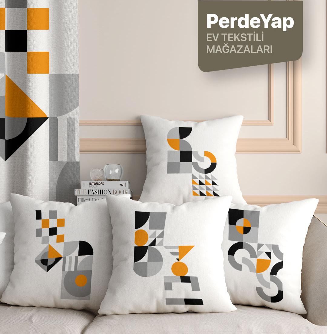 Minimal Geometrik Nesneler Desenli 4lü Dijital Baskılı Kırlent Yastık Kılıfı 43x43 Cm 035