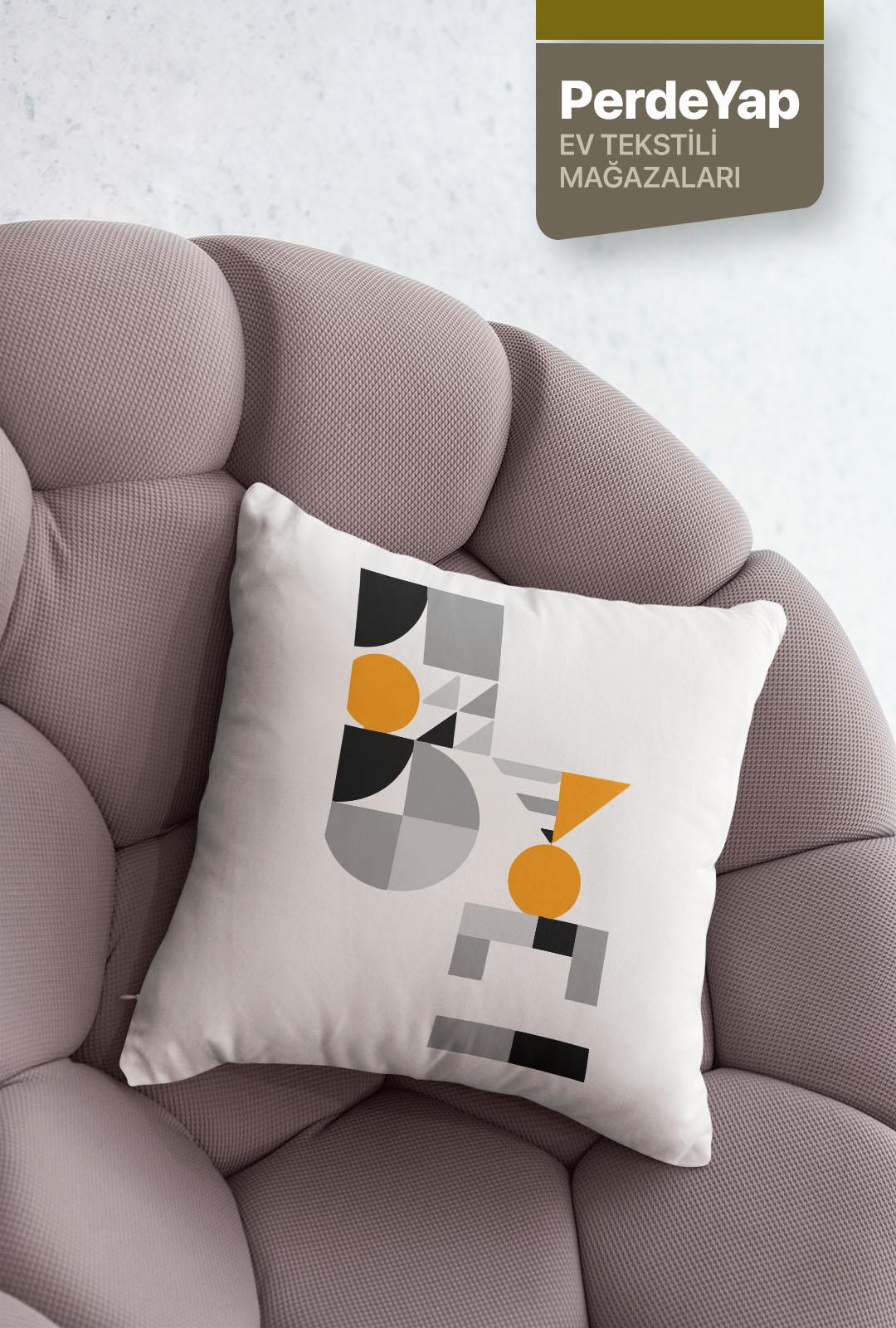 Minimal Geometrik Nesneler Desenli 4lü Dijital Baskılı Kırlent Yastık Kılıfı 43x43 Cm 035