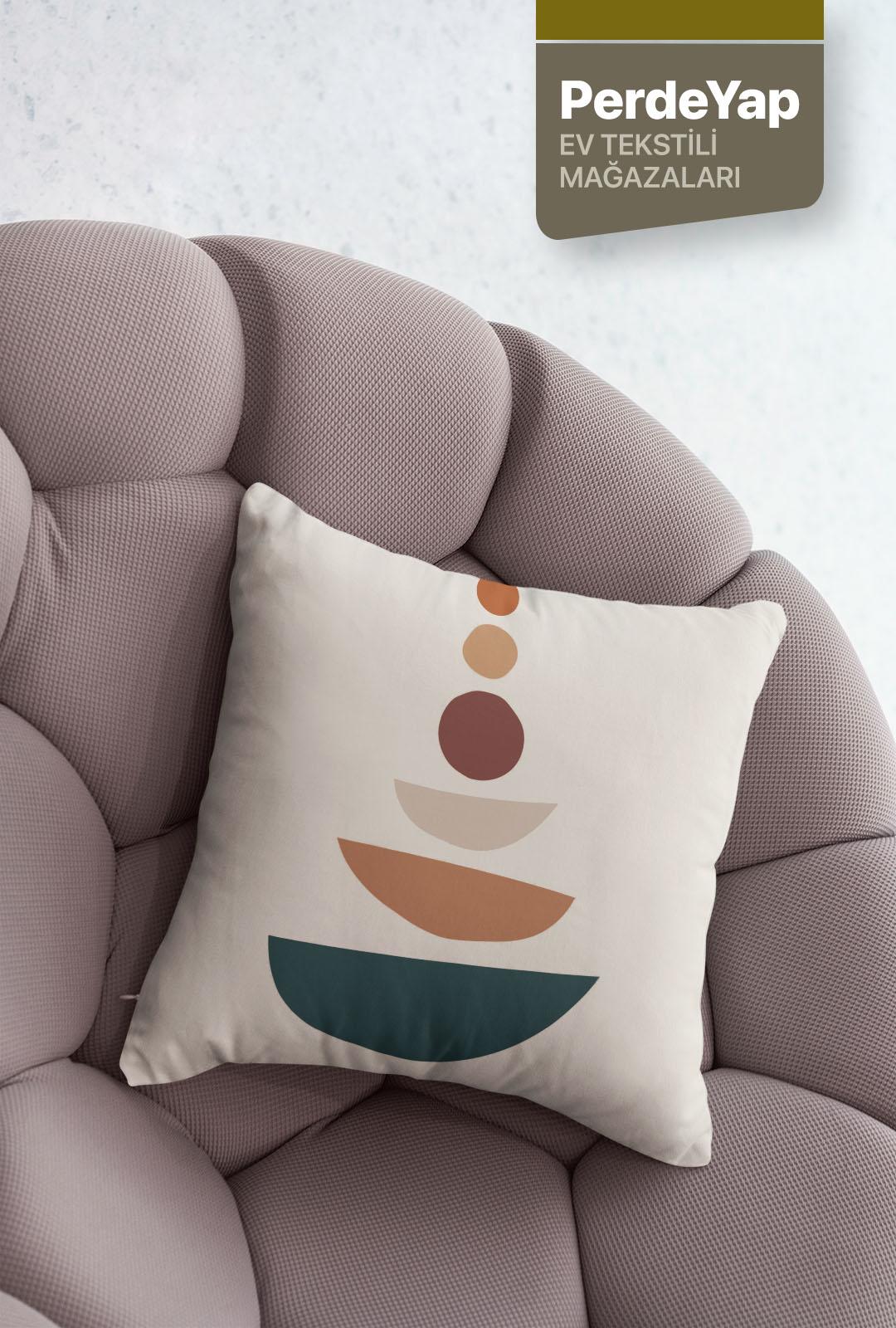 Renkli Tropikal Vazo ve Yaprak Desenli 4'lü Dijital Baskılı Kırlent Kılıfı 43 x 43 Cm Bej 068
