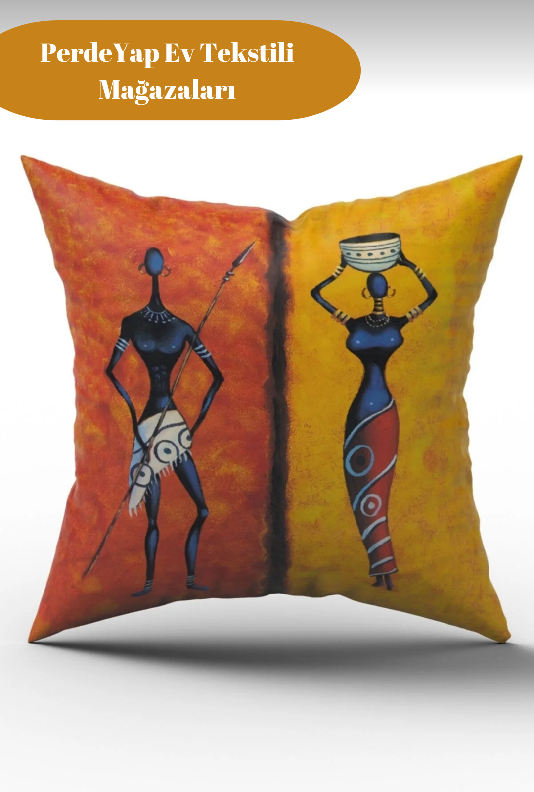 Afrika Etnik Figürlü Modern Tasarım Desenli 4lü Dijital Baskılı Kırlent Kılıfı 43 x 43 Cm 014