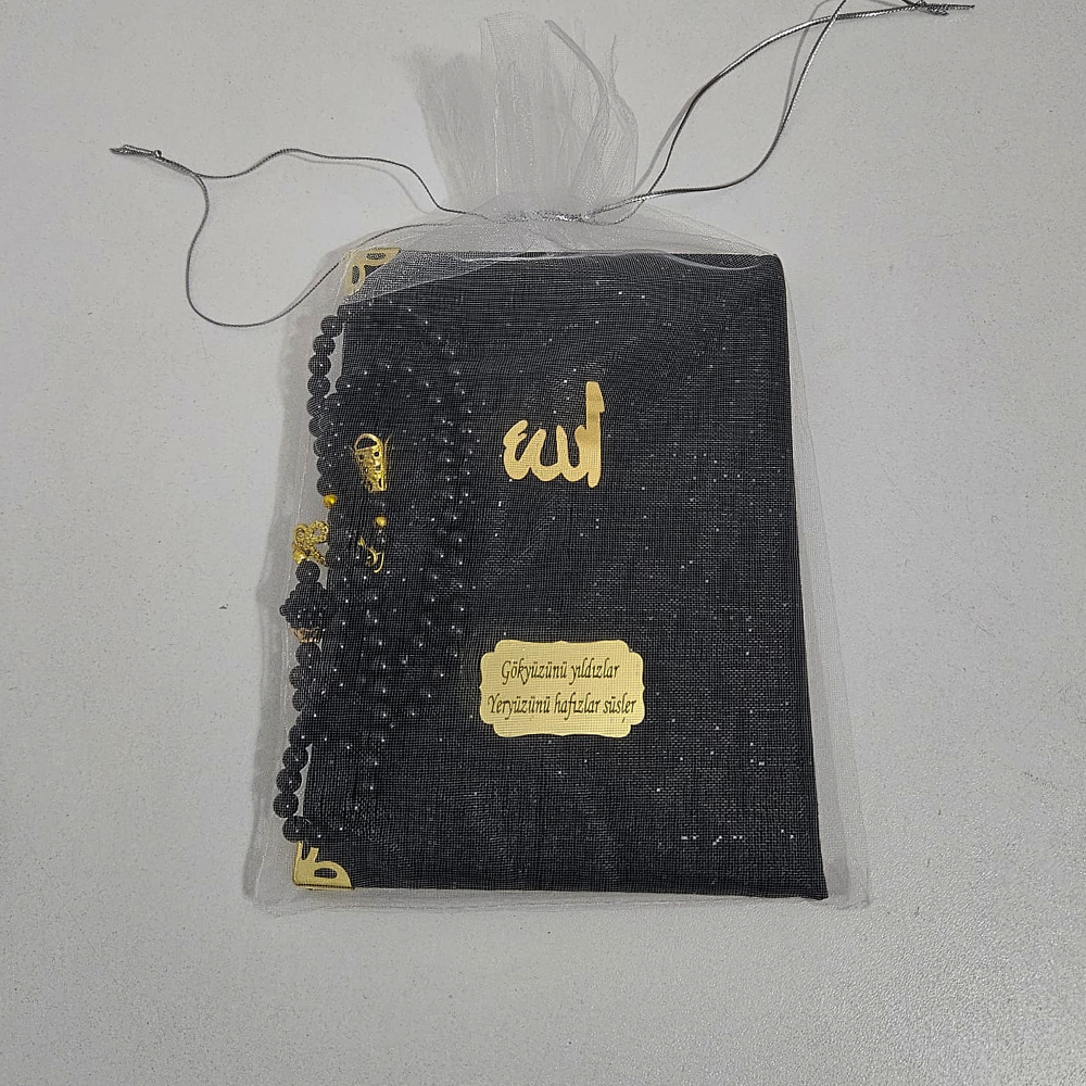 Siyah Tül Keseli İpek Set