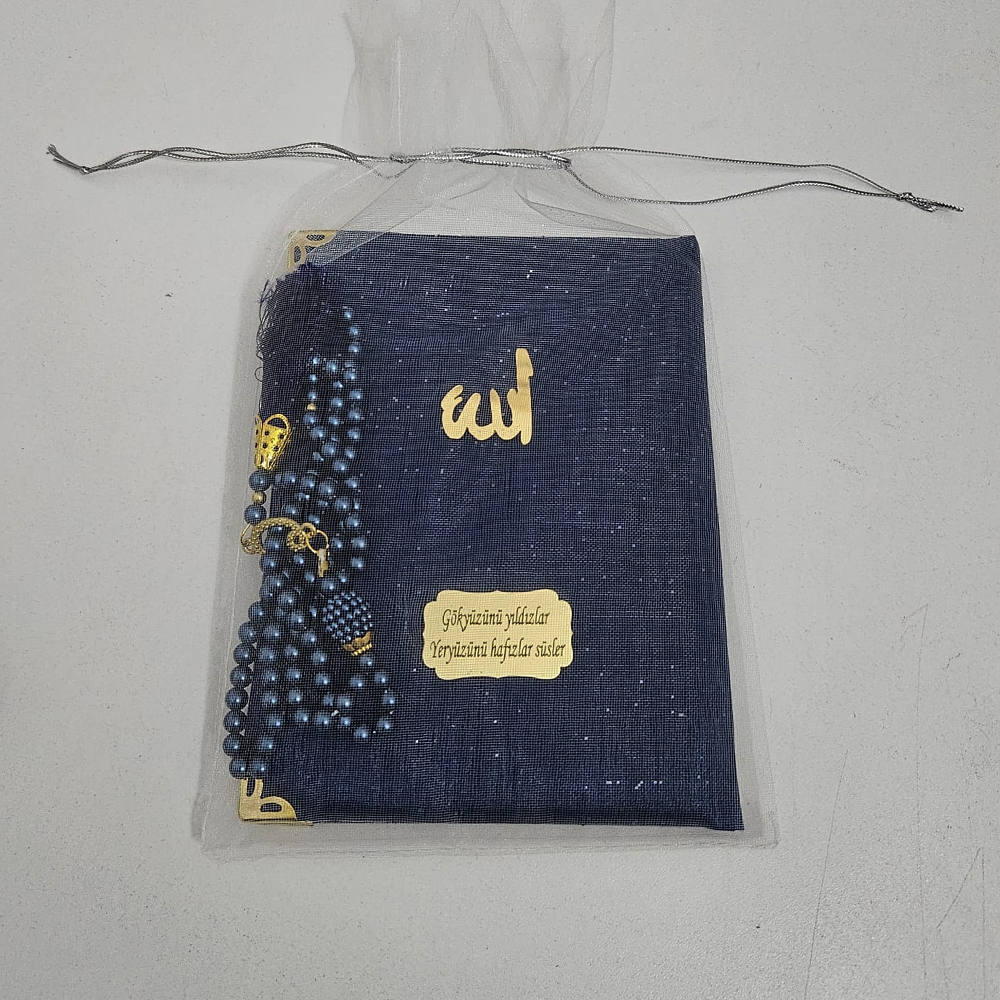 Lacivert Tül Keseli İpek Set