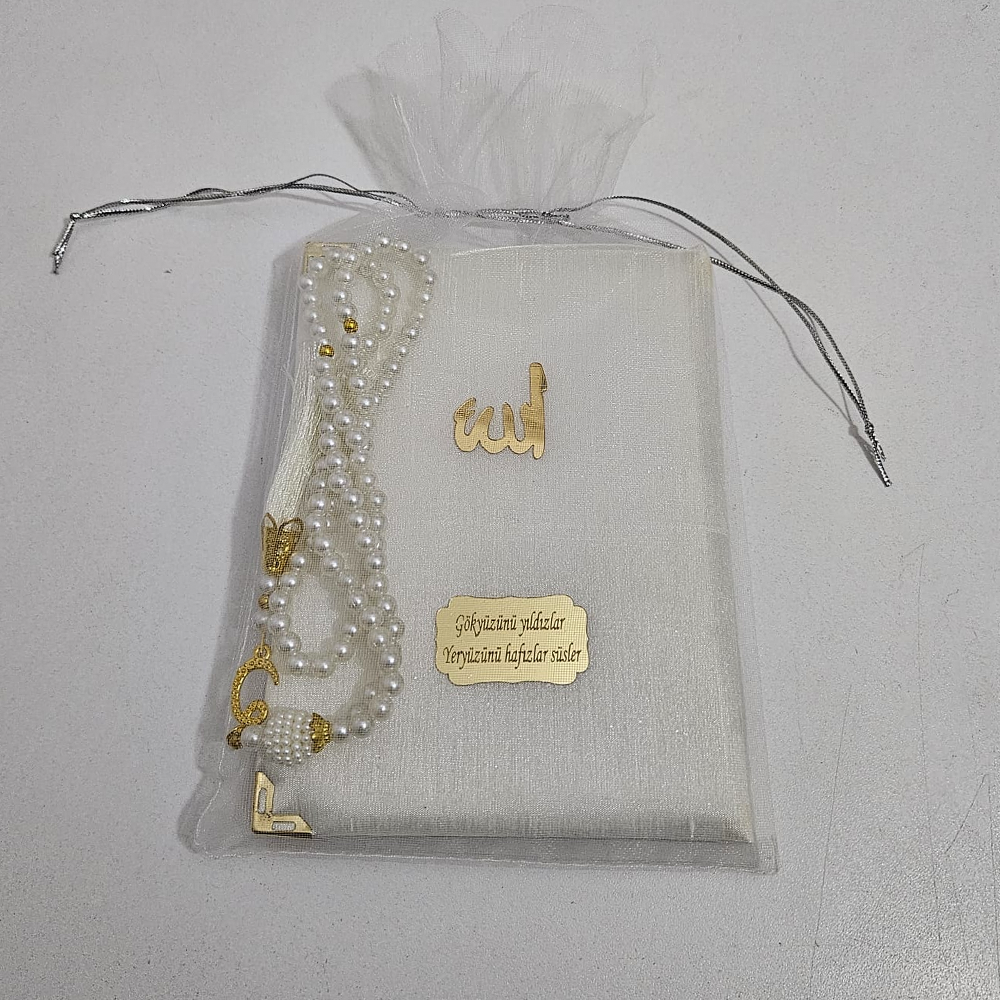 Beyaz Tül Keseli İpek Set