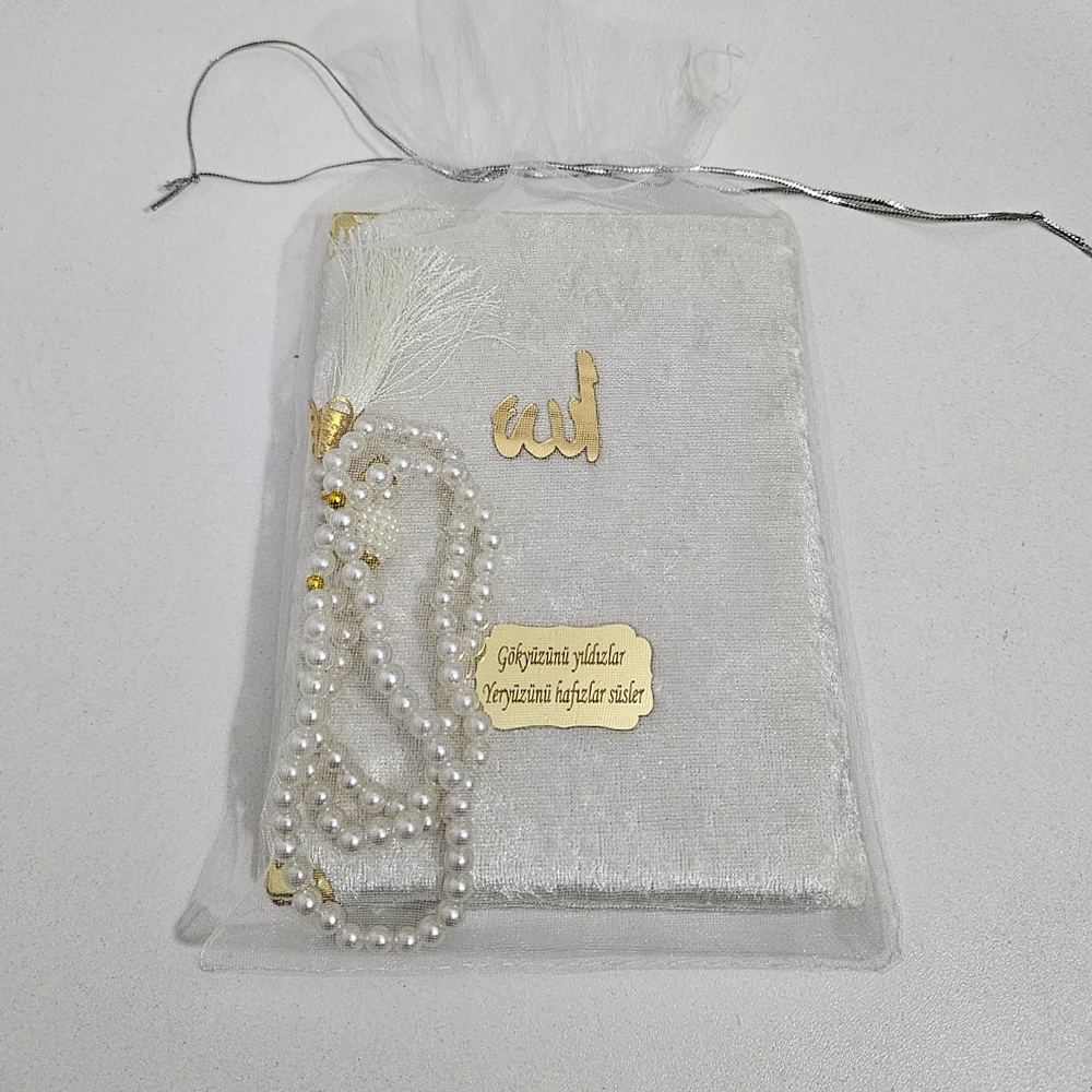 Beyaz Tül Keseli Kadife Set