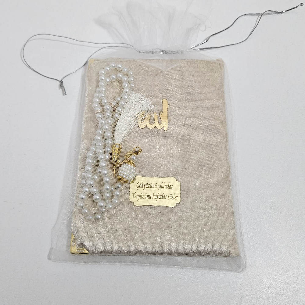 Taş Rengi Tül Keseli Kadife Set