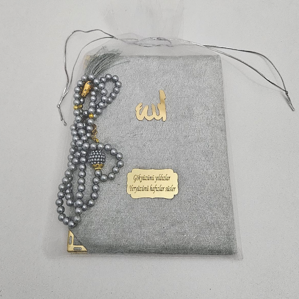 Gri Tül Keseli Kadife Set