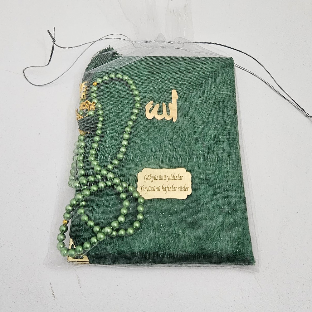 Yeşil Tül Keseli Kadife Set