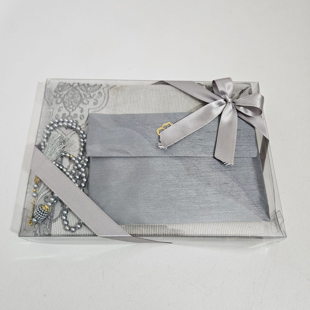 Gri Seccadeli İpek Keseli Set