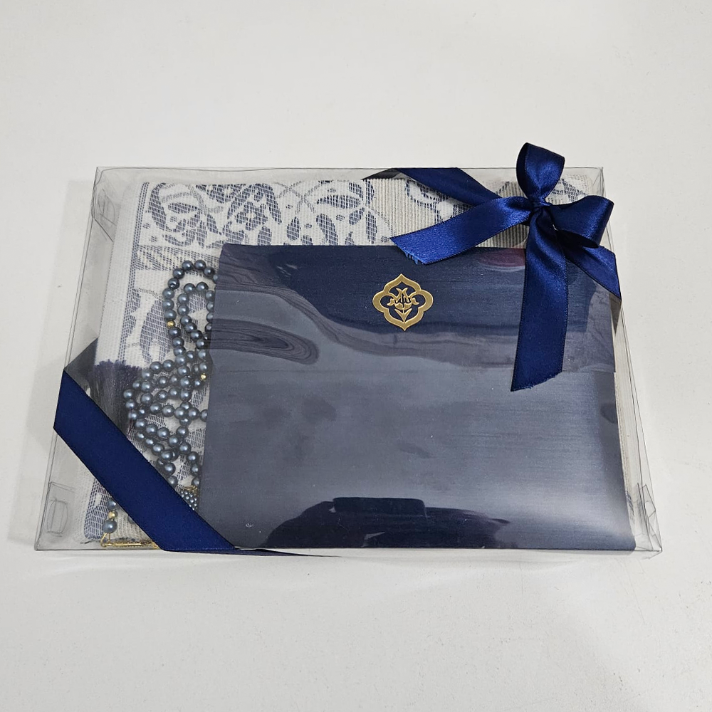 Lacivert Seccadeli İpek Keseli Set