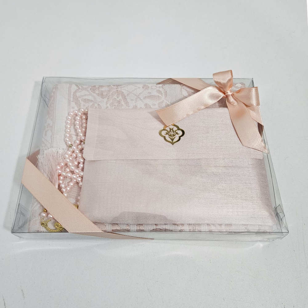 Pembe Seccadeli İpek Keseli Set