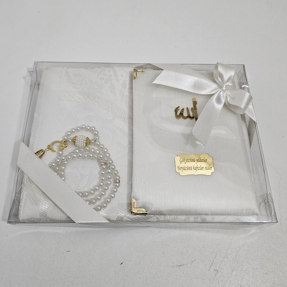 Beyaz Seccadeli ipek Set