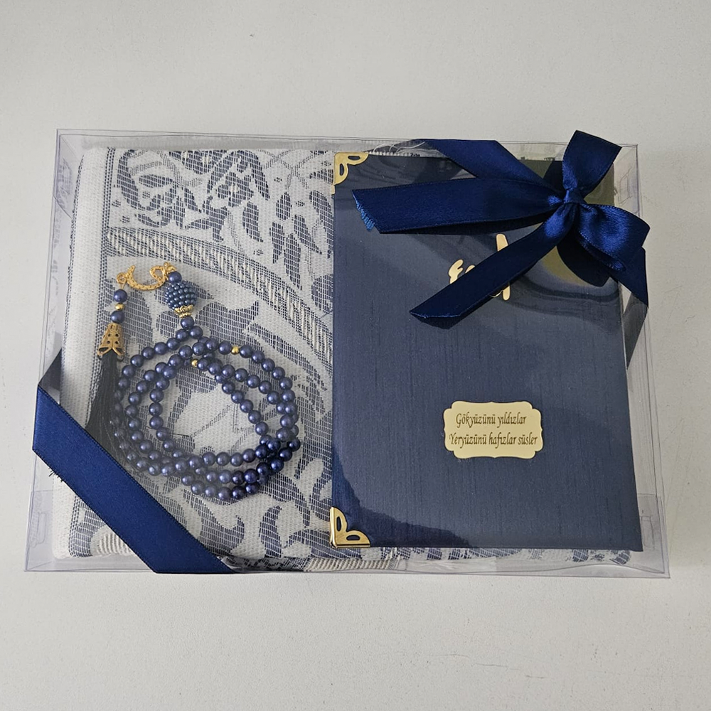 Lacivert Seccadeli ipek Set