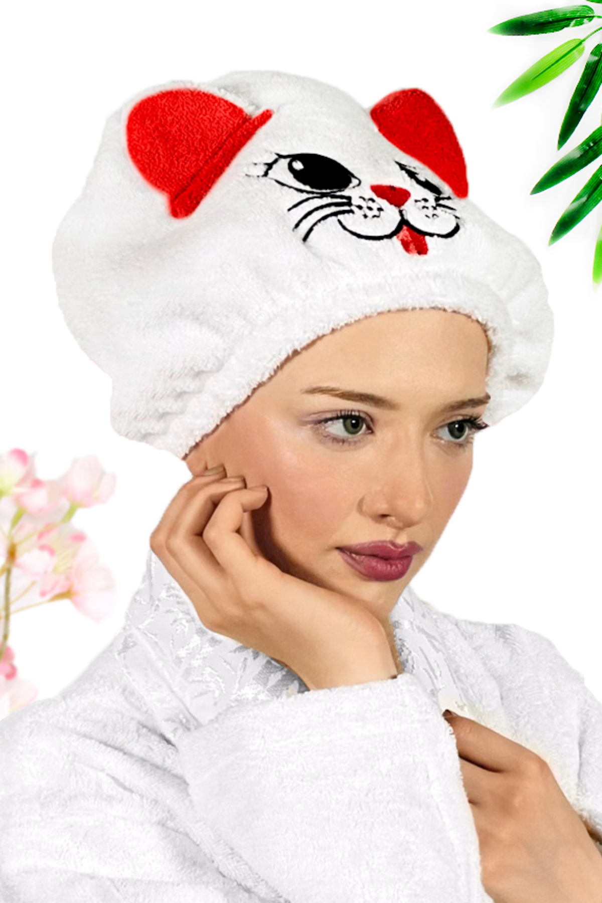 Kadın Bone Havlu KEDİ Modelli