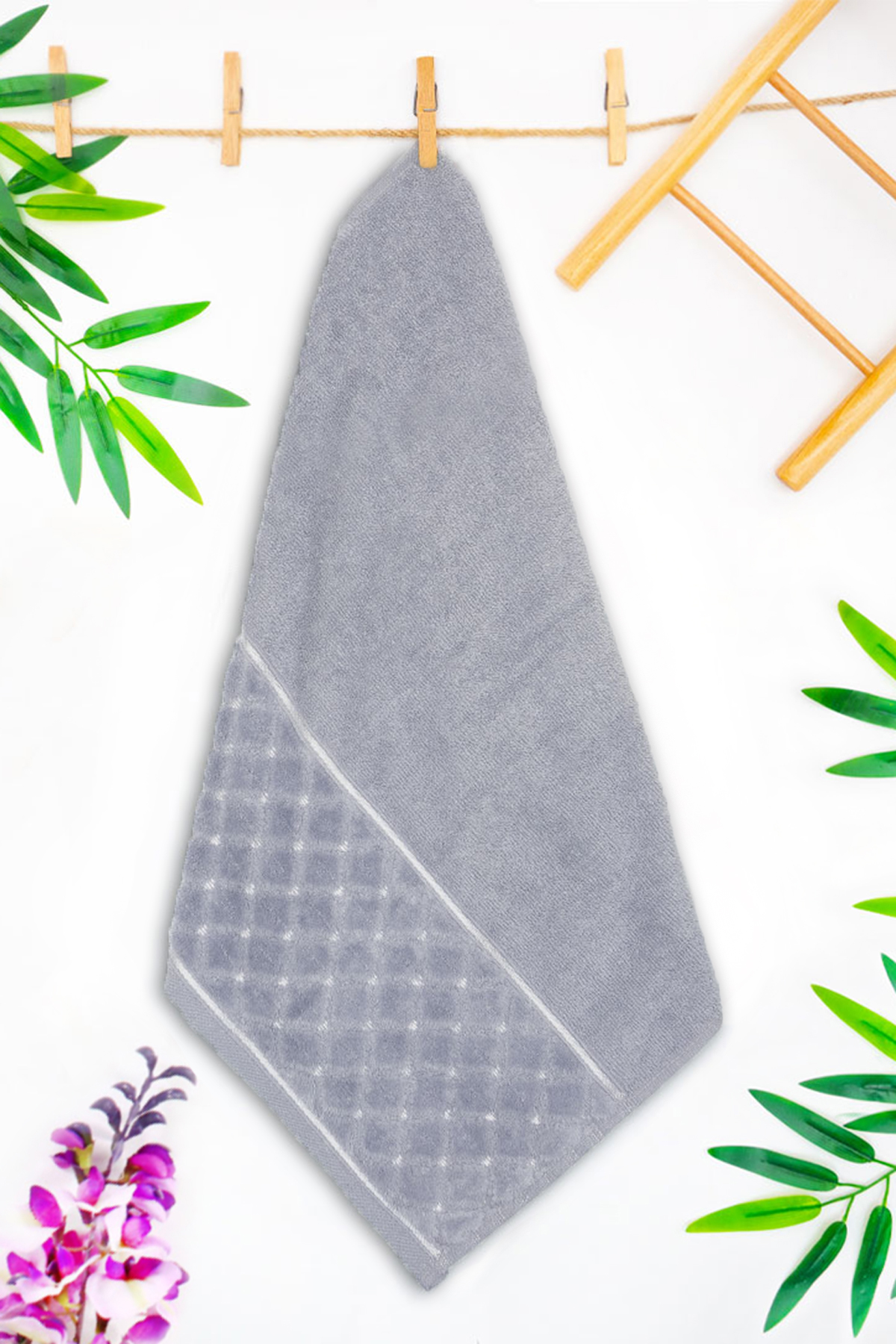 EL-Yüz-Havlusu-Yoncagül Motif Jakarlı-Gri-enex life