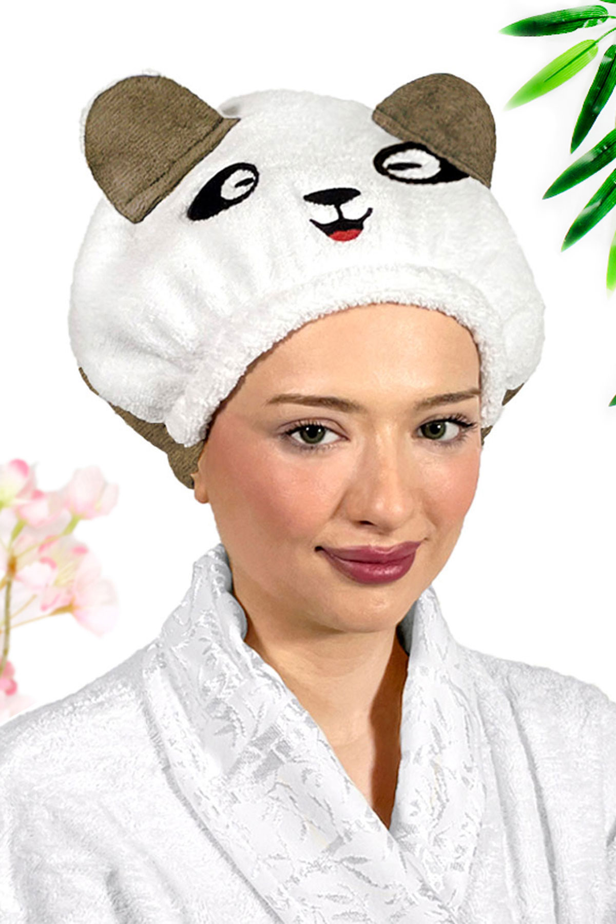 Panda Desenli Bej Havlu Bone