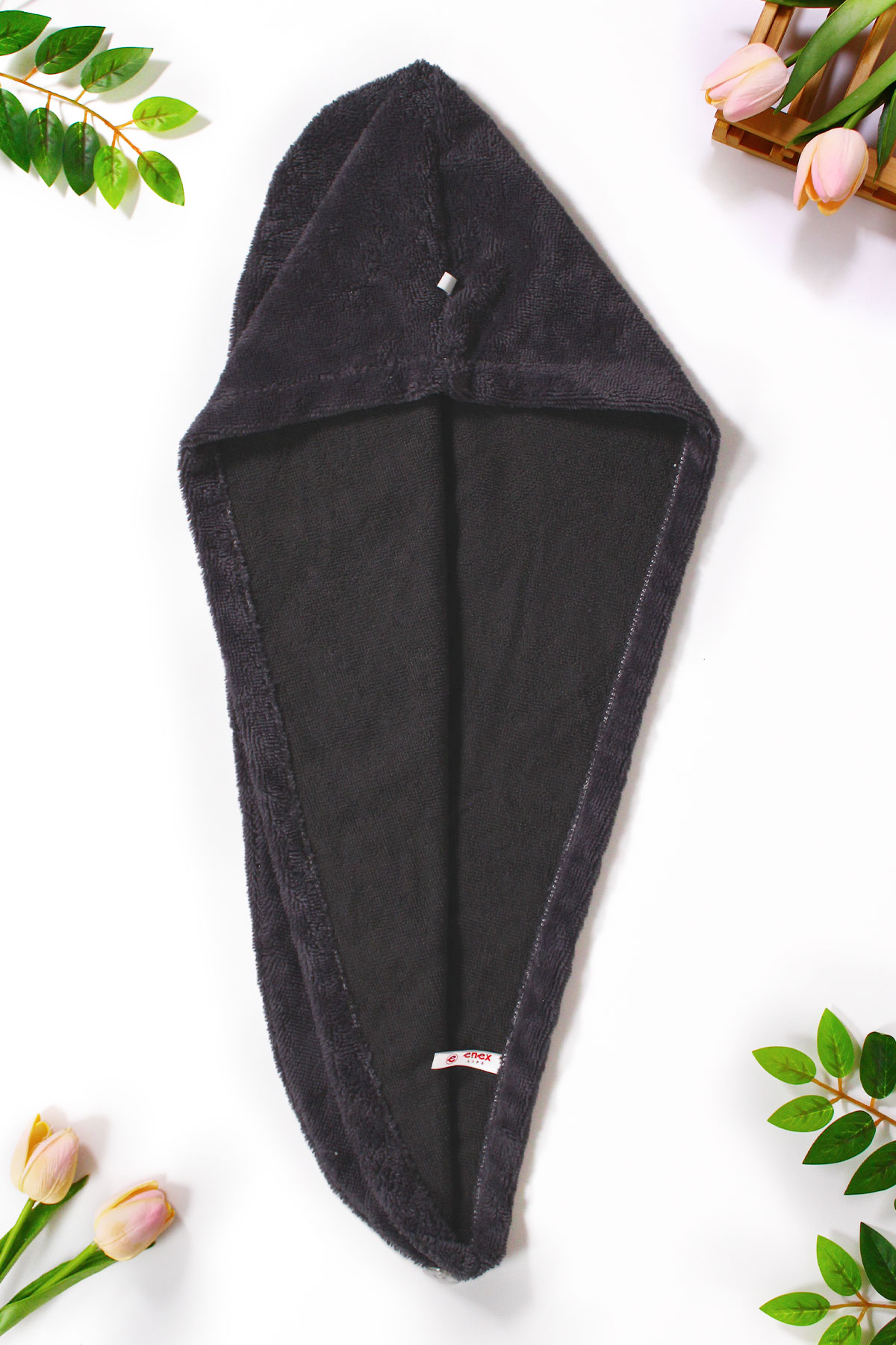 Düğmeli Siyah Havlu Bone