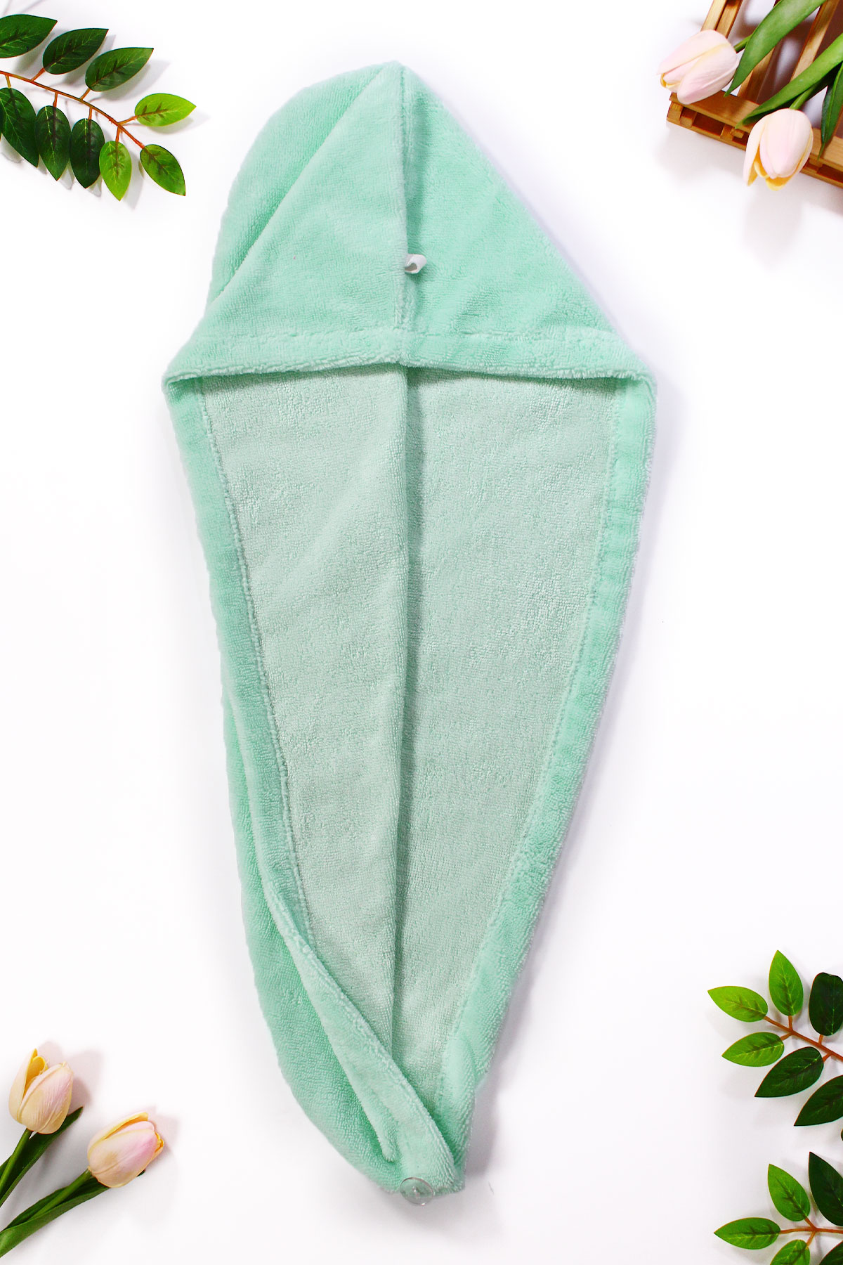 Düğmeli Su Yeşili Havlu Bone