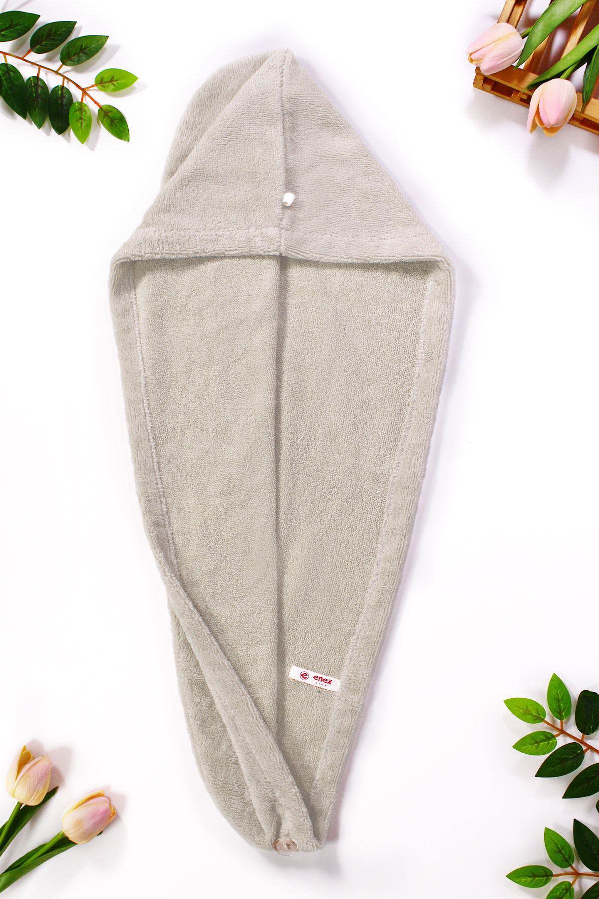 Düğmeli Sütlü Kahve Havlu Bone