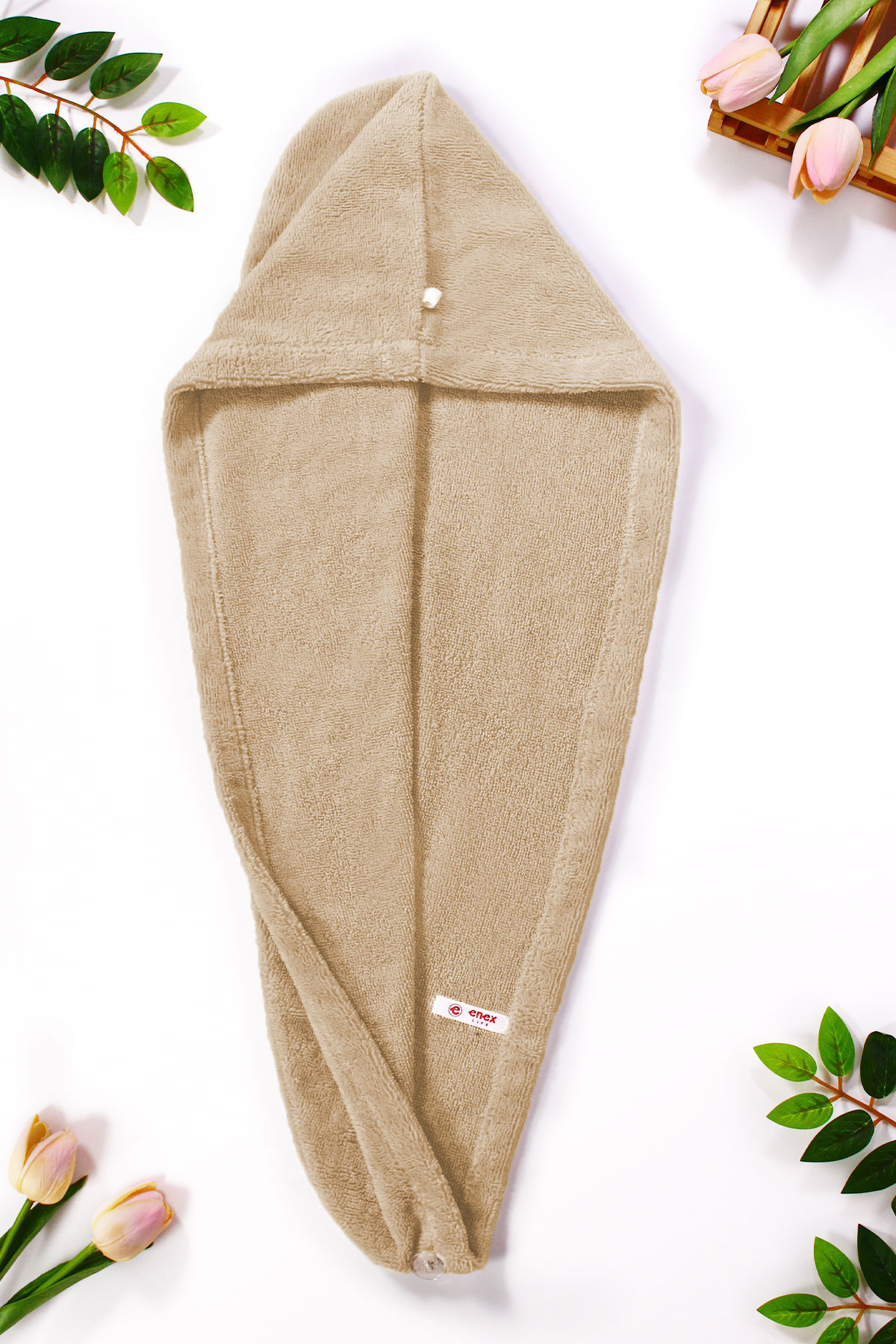 Düğmeli Açık Kahverengi Havlu Bone