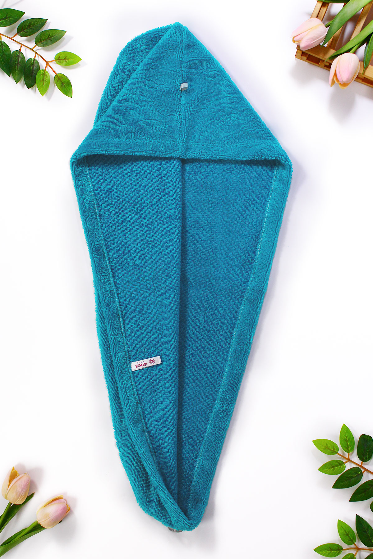 Düğmeli Turkuaz Havlu Bone