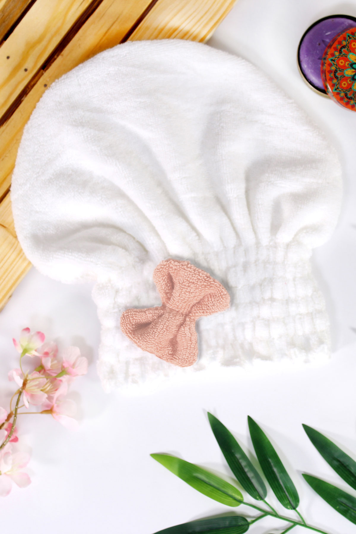 Kadın Bone Havlu Somon FİYONK Modelli