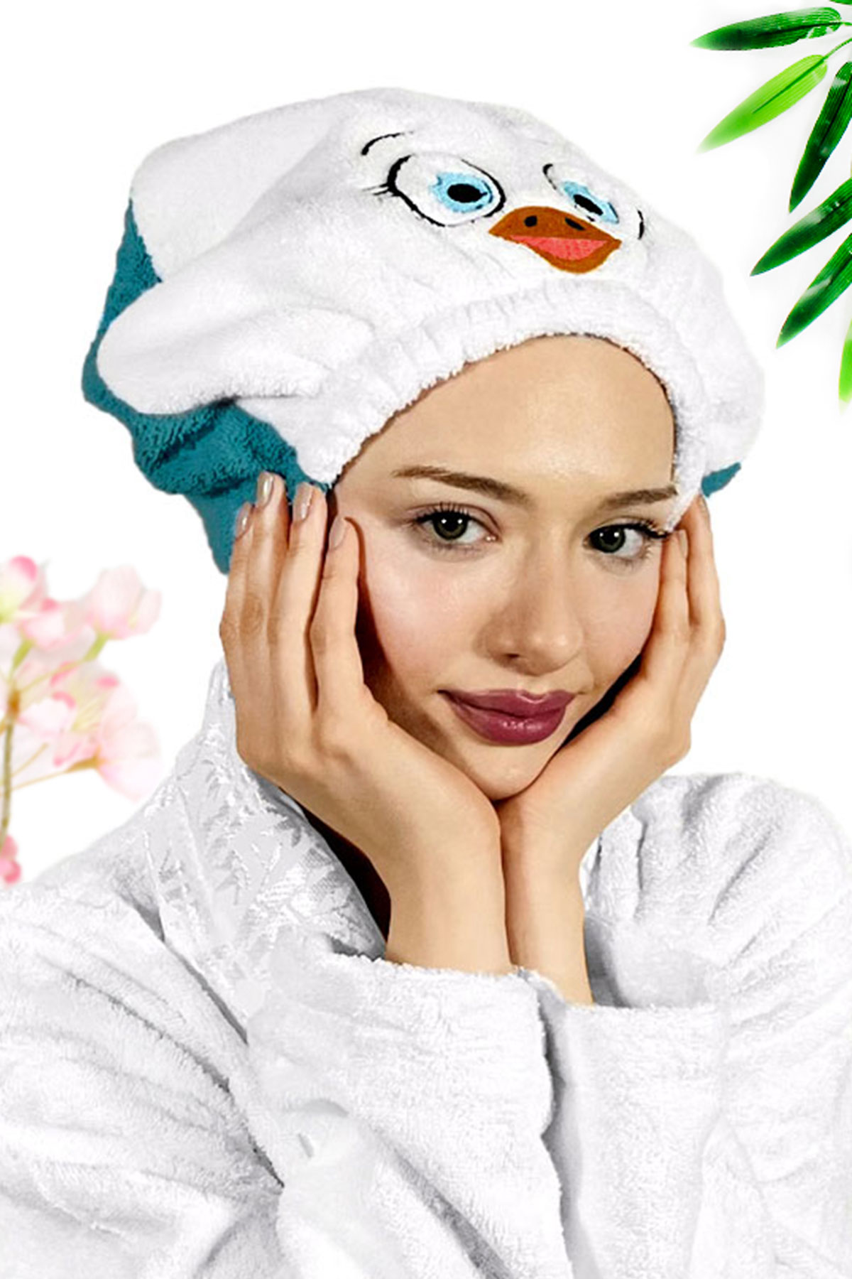 Kuş Desenli Petrol Yeşili Havlu Bone