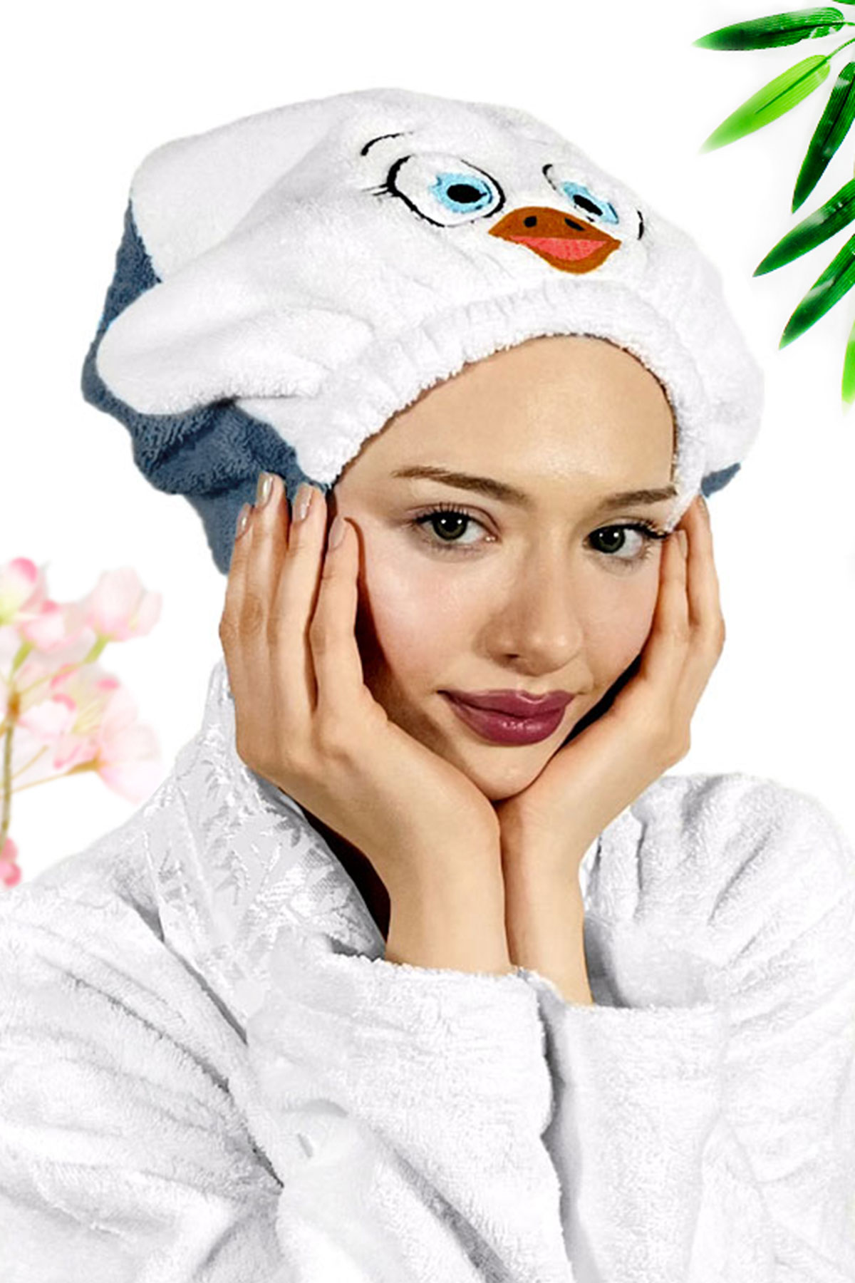 Kuş Desenli Menekşe Havlu Bone