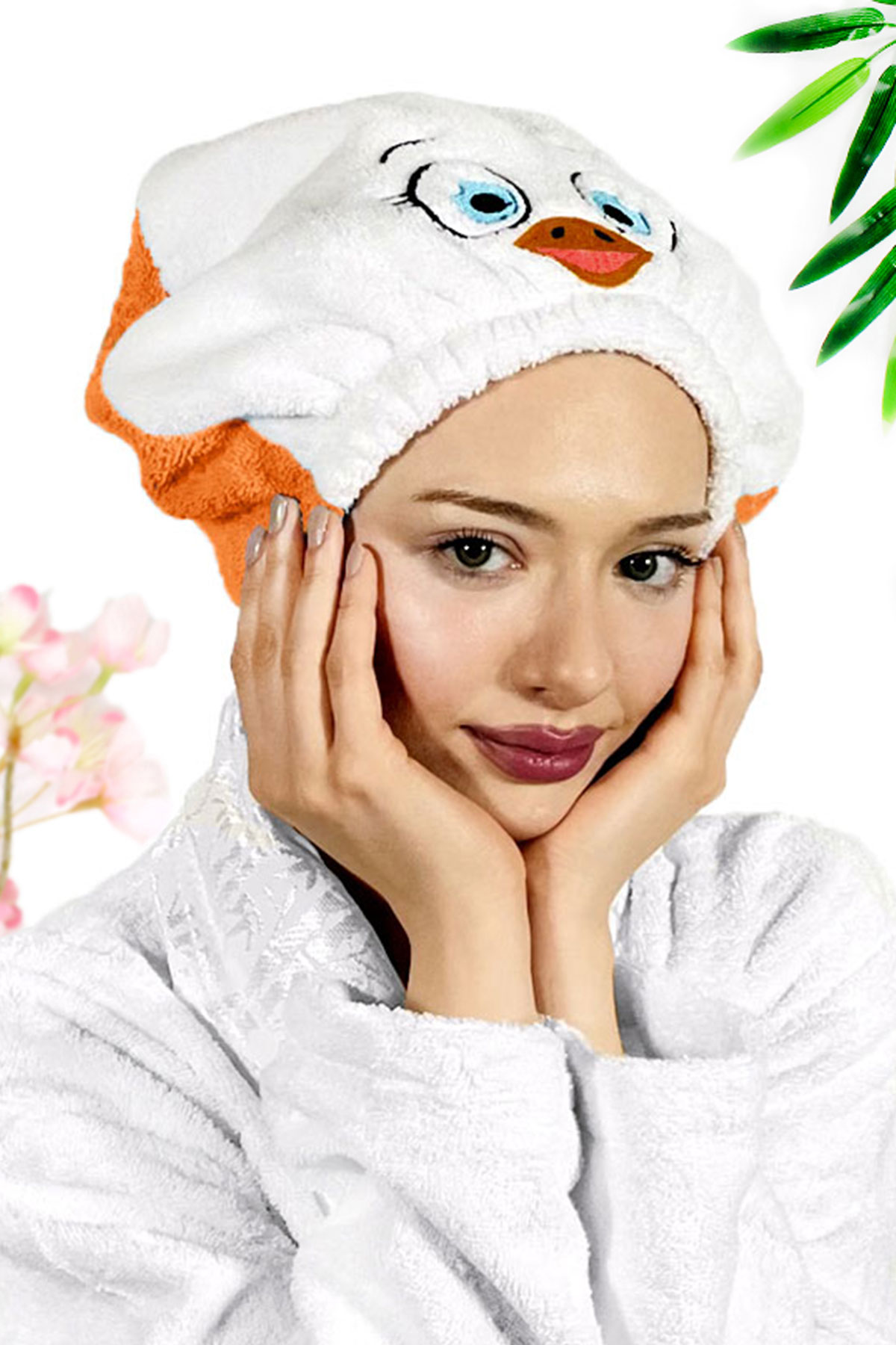 Kuş Desenli Turuncu Havlu Bone