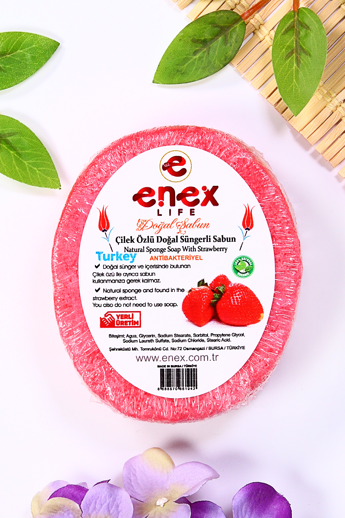 Çilek Özlü %100 Süngerli Sabun