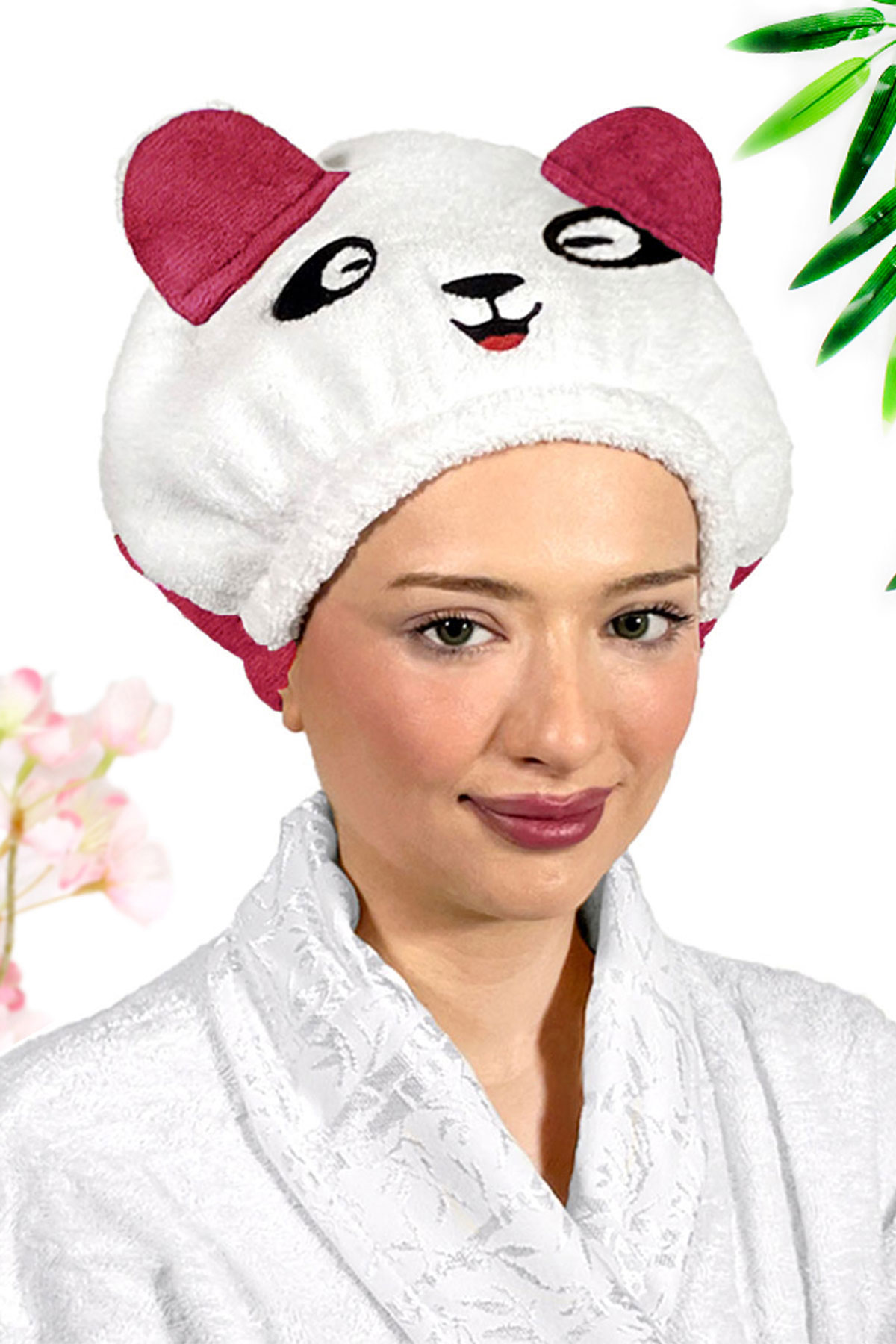 Panda Desenli Şeker Pembe Havlu Bone