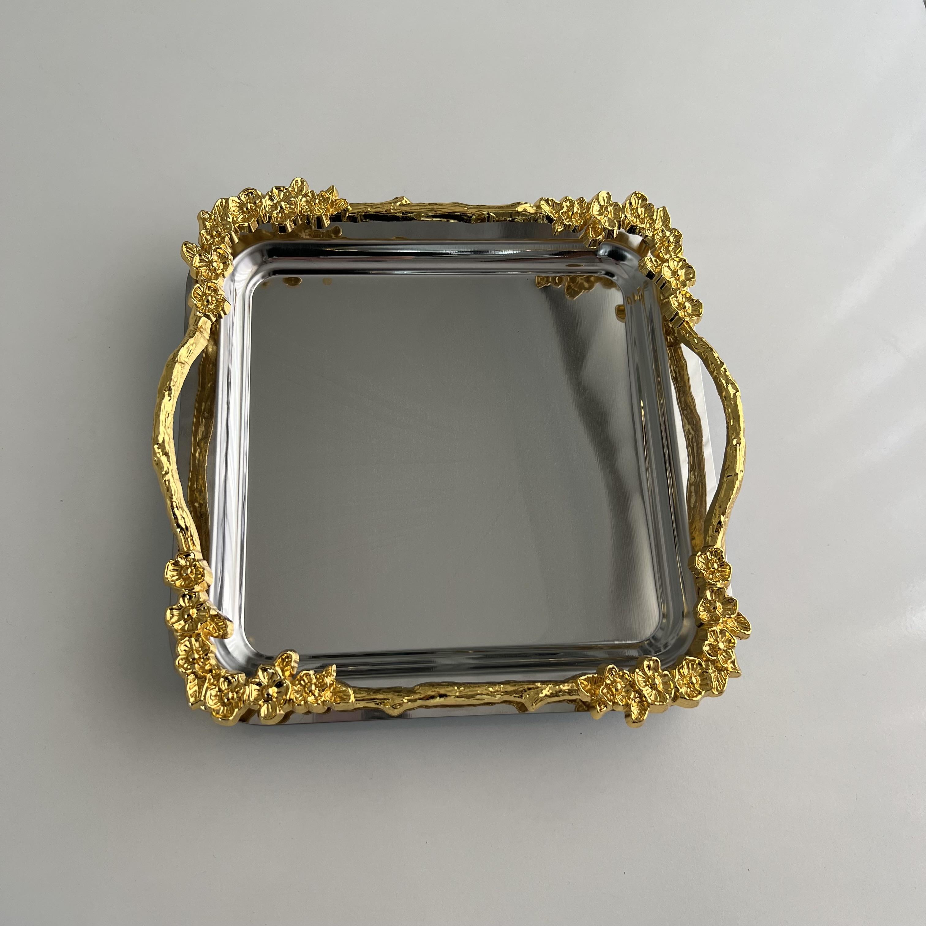 Ayaklı Tepsi Gold Kulplu