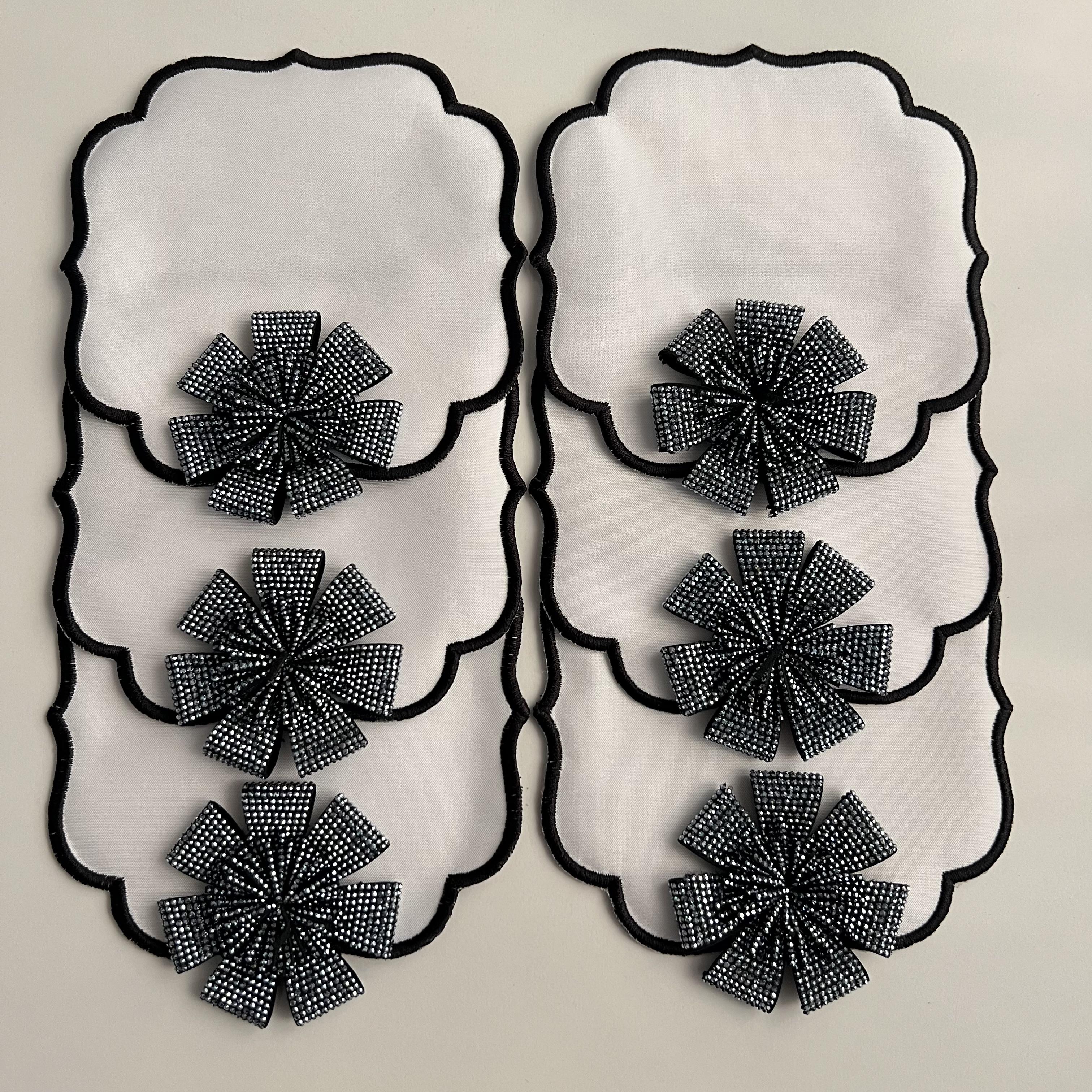 6Lı Taşlı Siyah Peçete