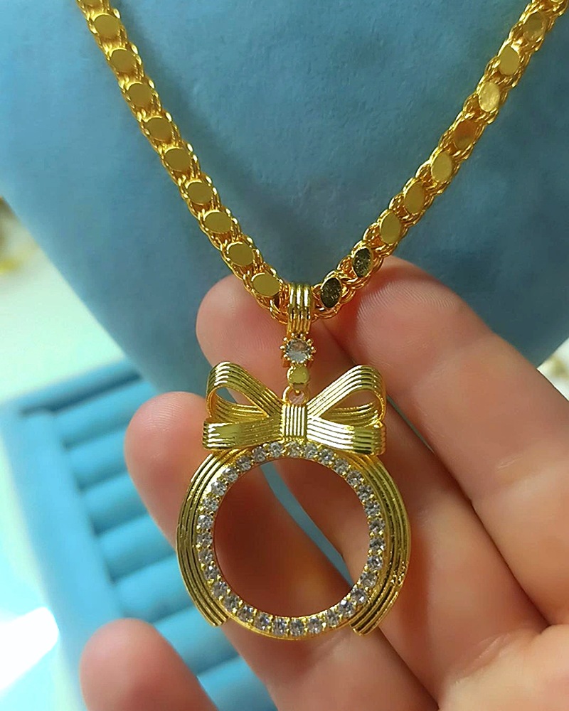 22K Altın Kaplama Arpa Zincirli Fiyonk Çerceveli Kolye