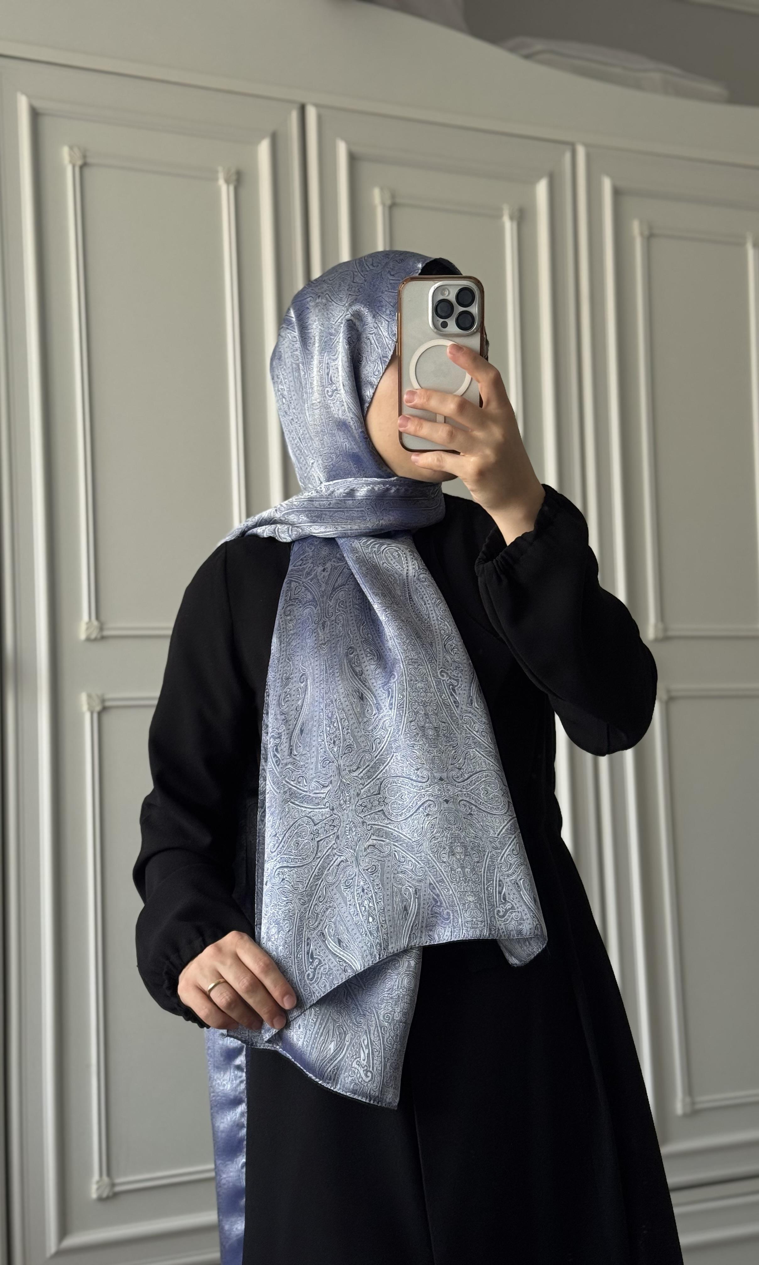 Mavi Etro Desen İpek Floş Şal