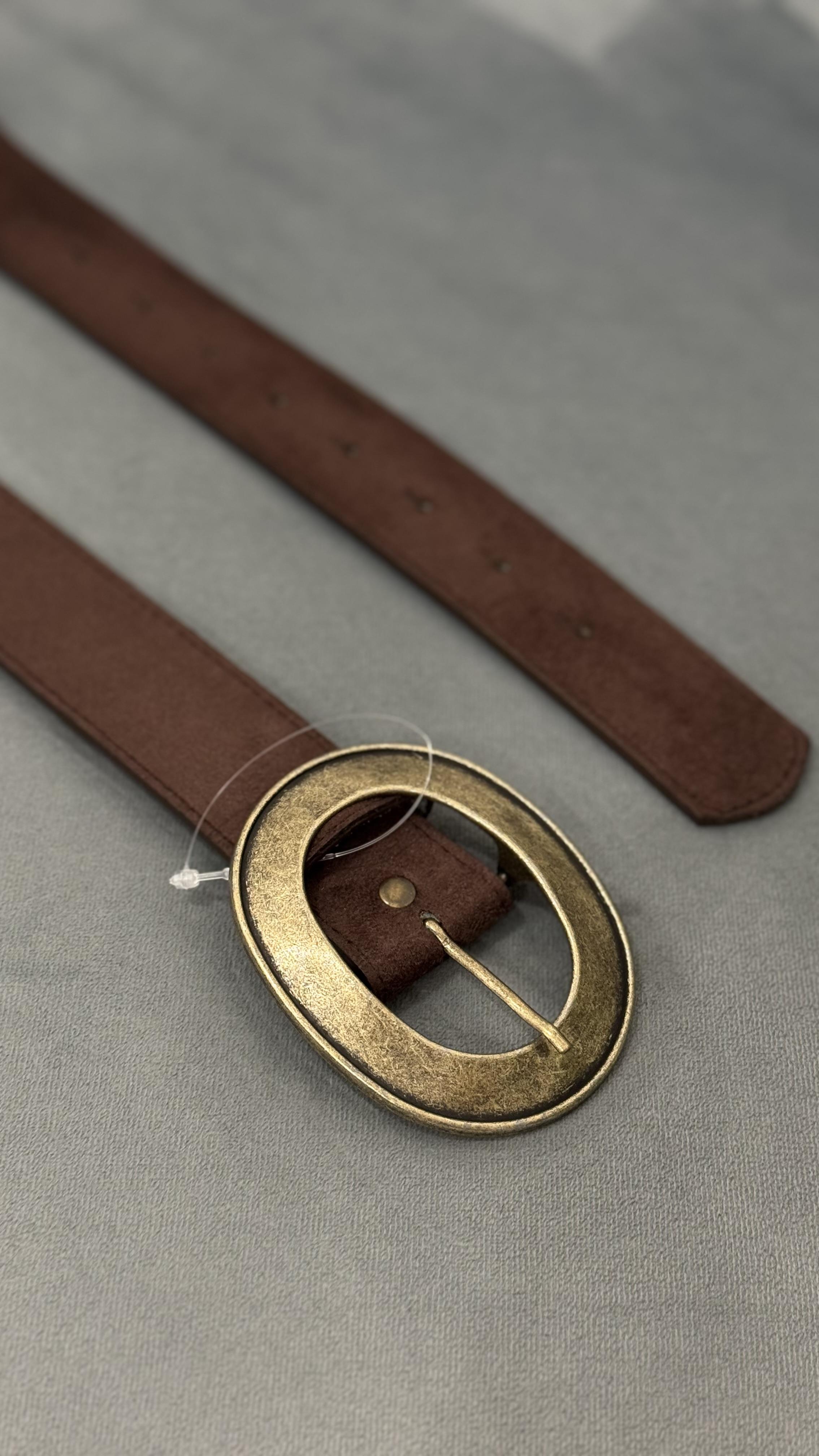 Acı Kahve Eskitme Tokalı Süet Kemer