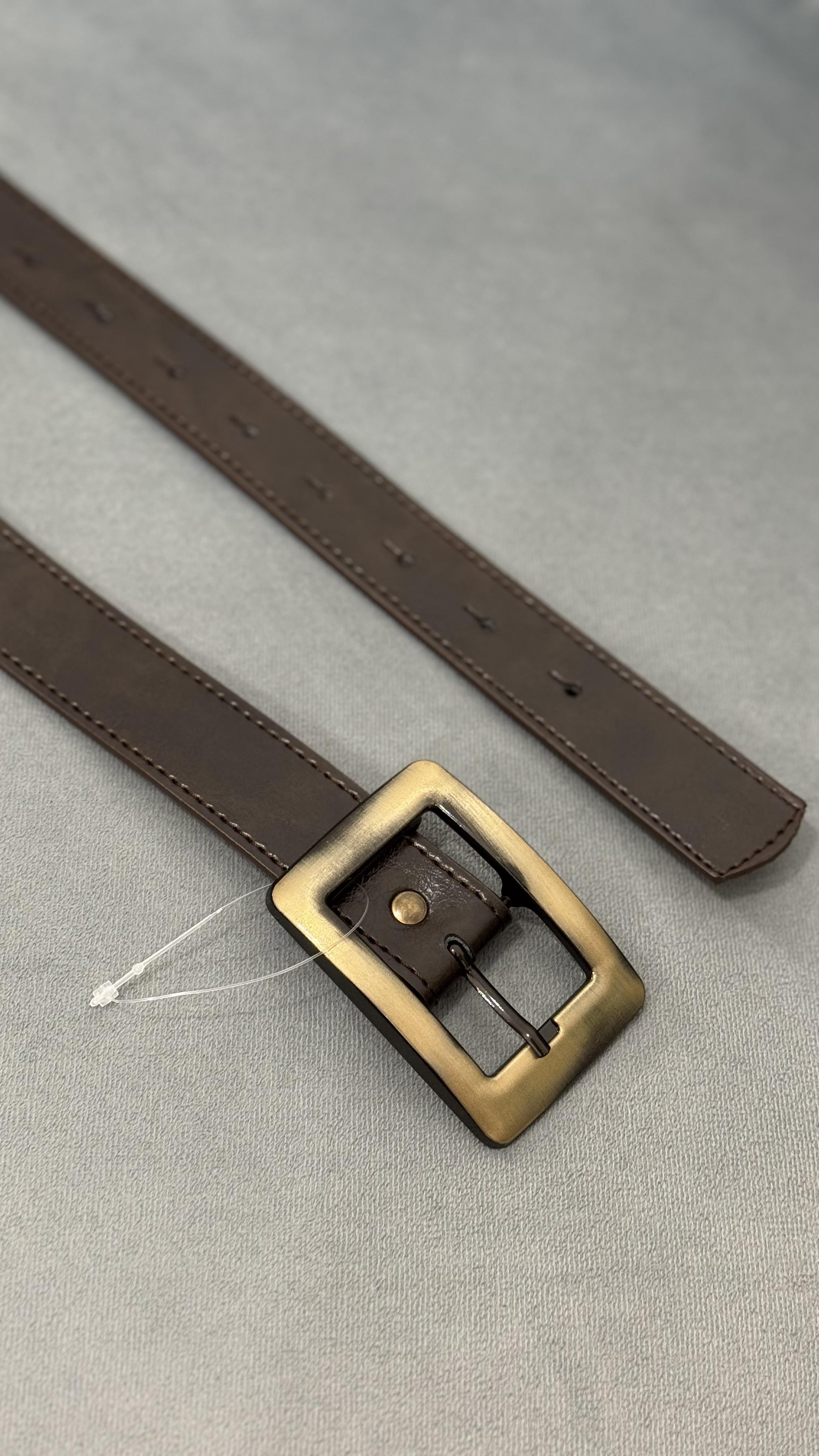 Acı Kahve Eskitme Tokalı Deri Kemer