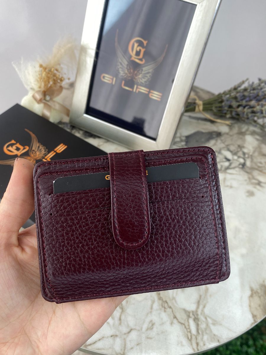 Emily Unisex Hakiki Deri Kartlık Bordo Renk