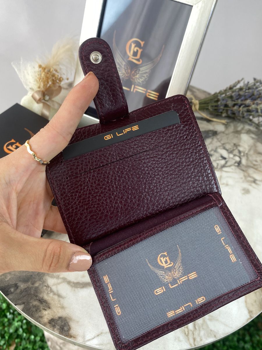 Emily Unisex Hakiki Deri Kartlık Bordo Renk