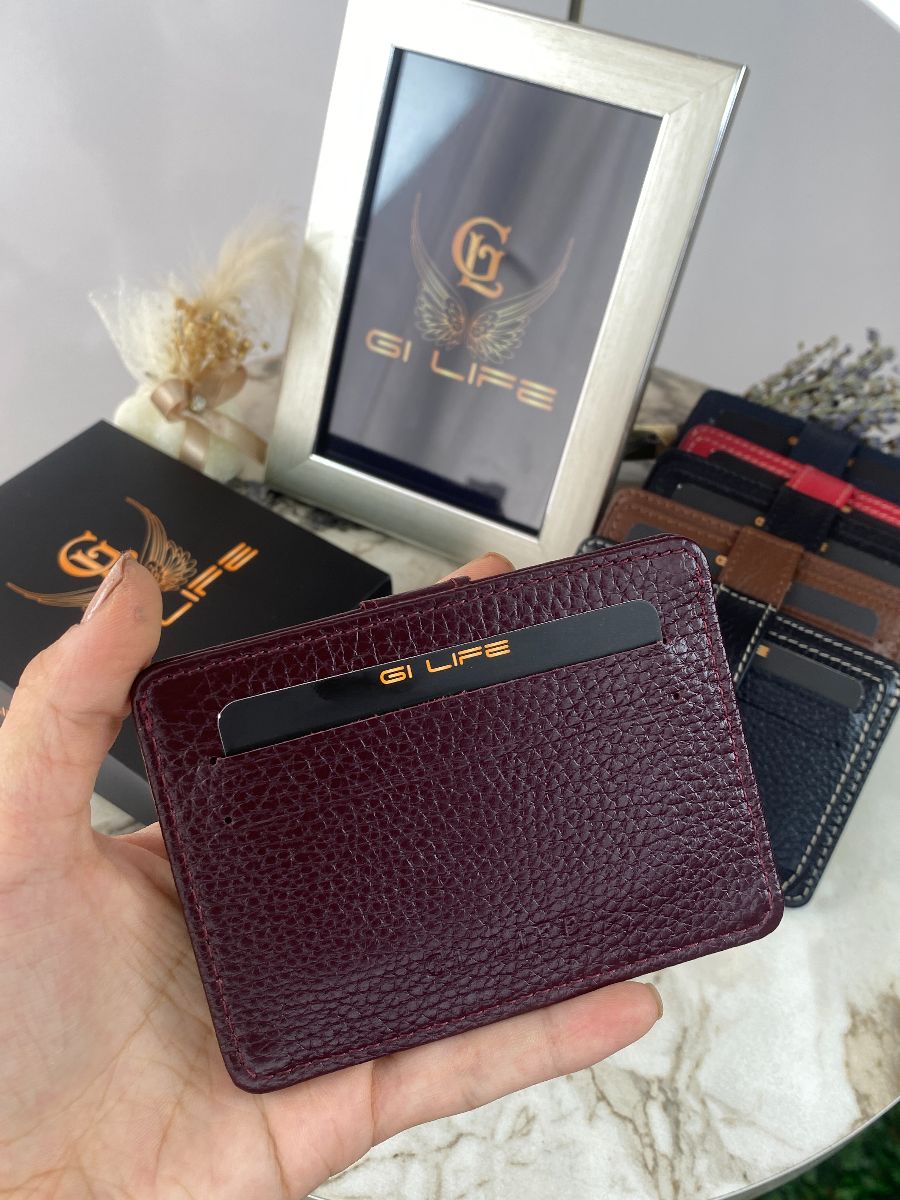 Emily Unisex Hakiki Deri Kartlık Bordo Renk