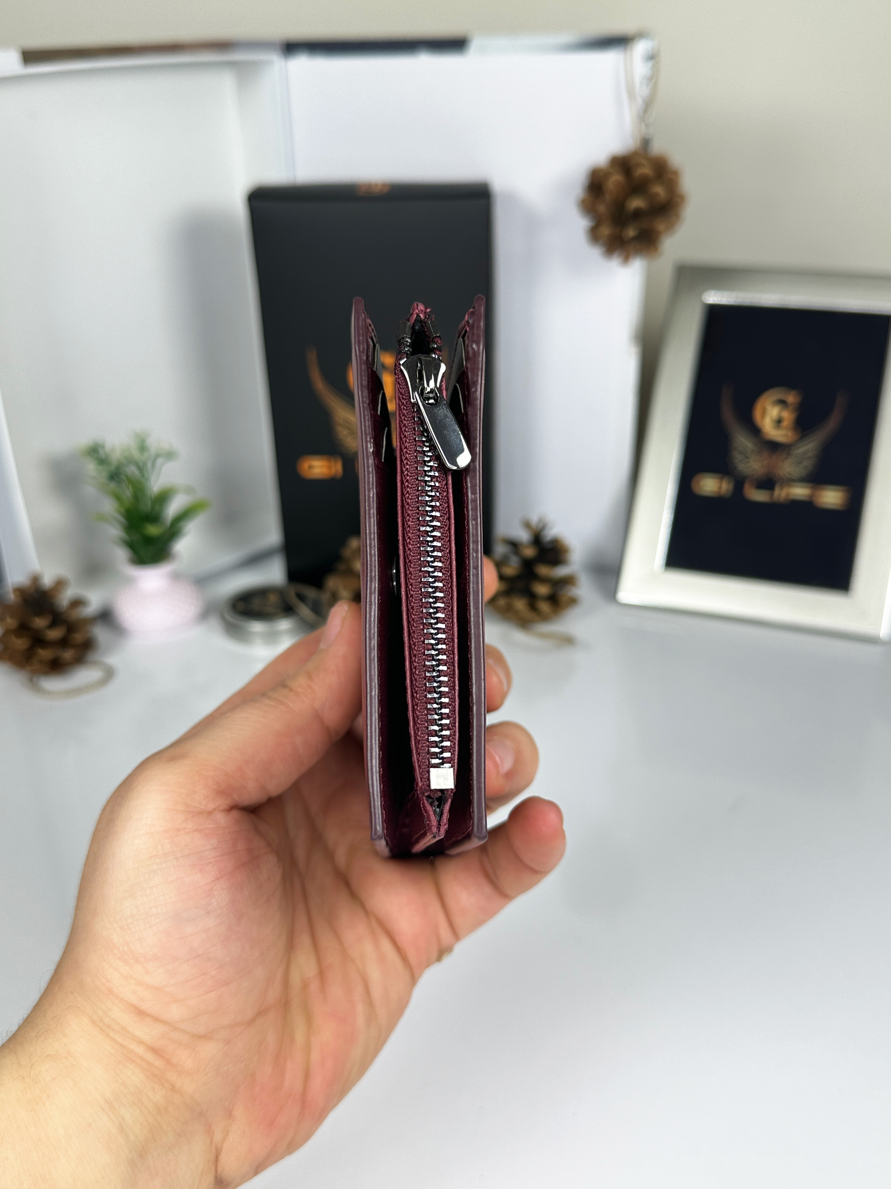 Jordan 2044 Ünisex Bordo Renk Hakiki Deri Fermuarlı
