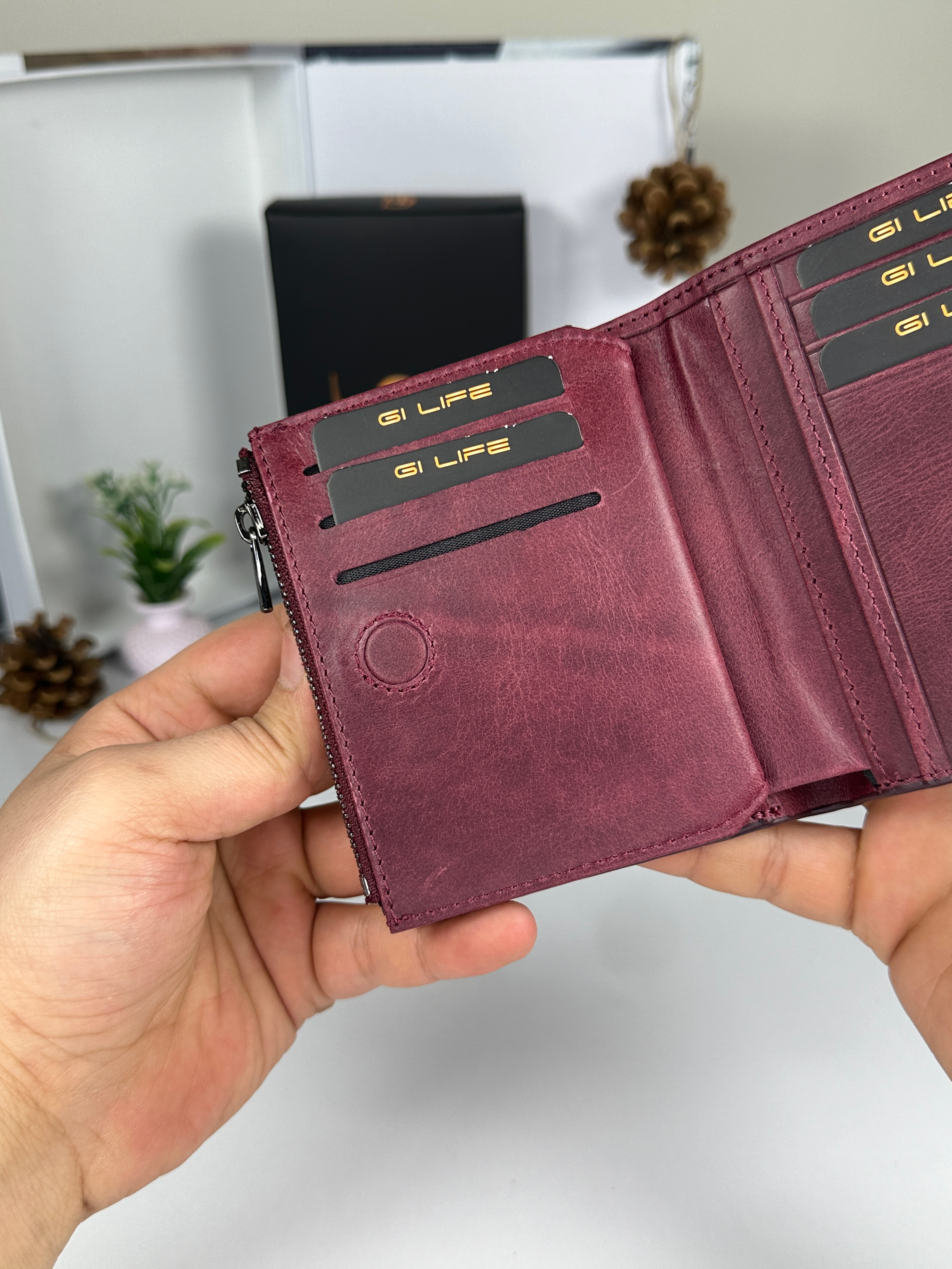 Jordan 2044 Ünisex Bordo Renk Hakiki Deri Fermuarlı