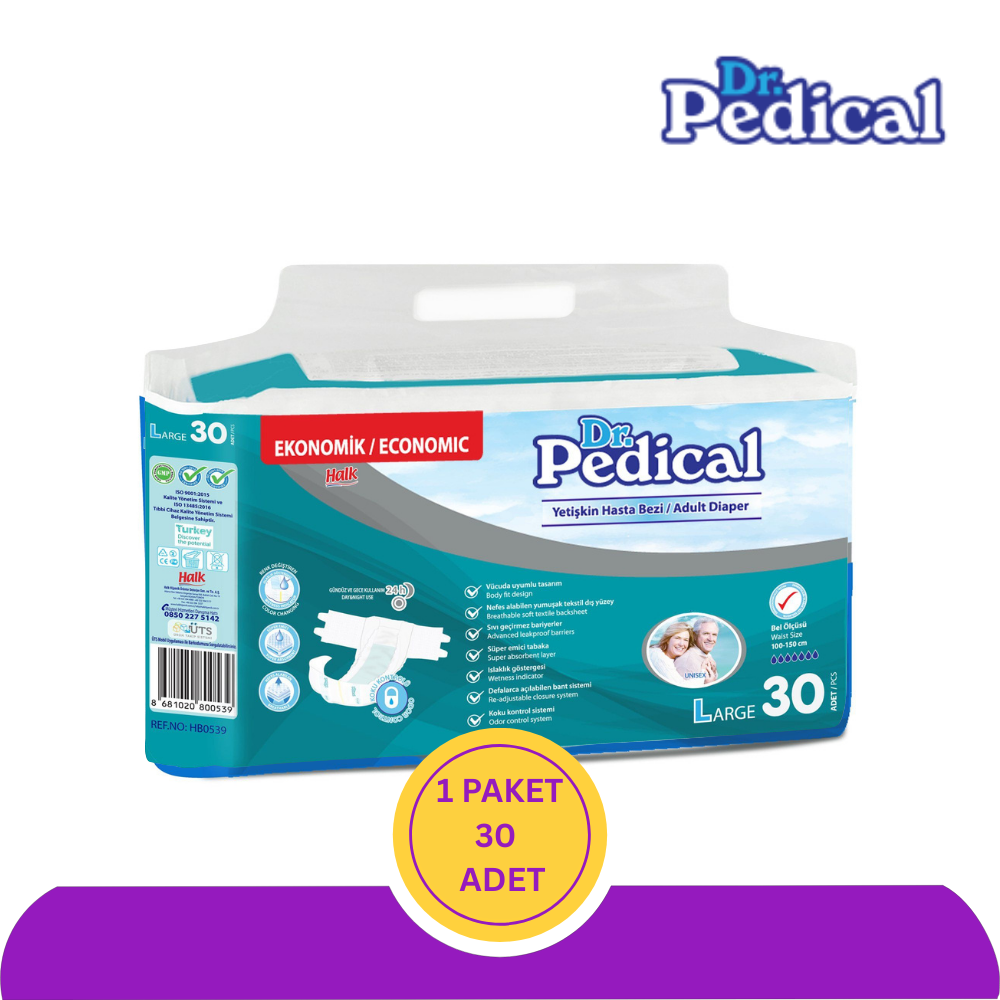 Dr. Pedical Belbantlı Yetişkin Hasta Bezi Büyük (L) 30 Adet
