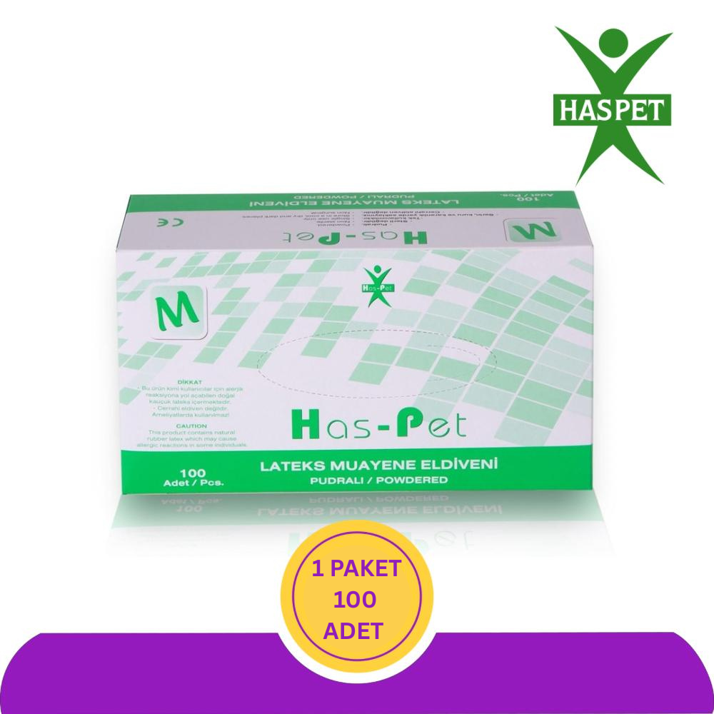 Haspet Lateks Pudralı Muayene Eldiveni (M) 100'lü