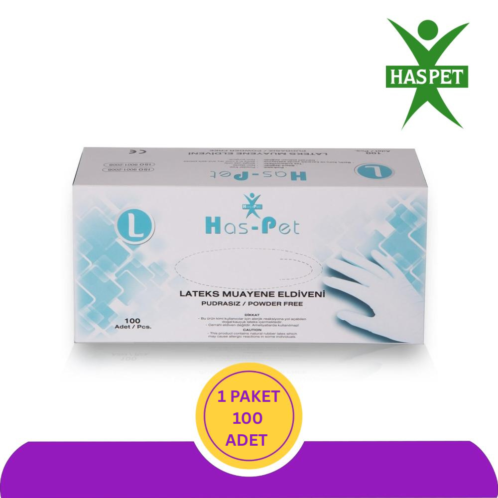Haspet Lateks Pudrasız Muayene Eldiveni (L) 100'lü